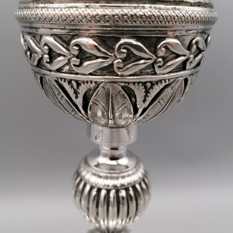 Early XIX ° Century Italian 800 Silver Liturgical Chalice In Good Condition For Sale In VALENZA, IT