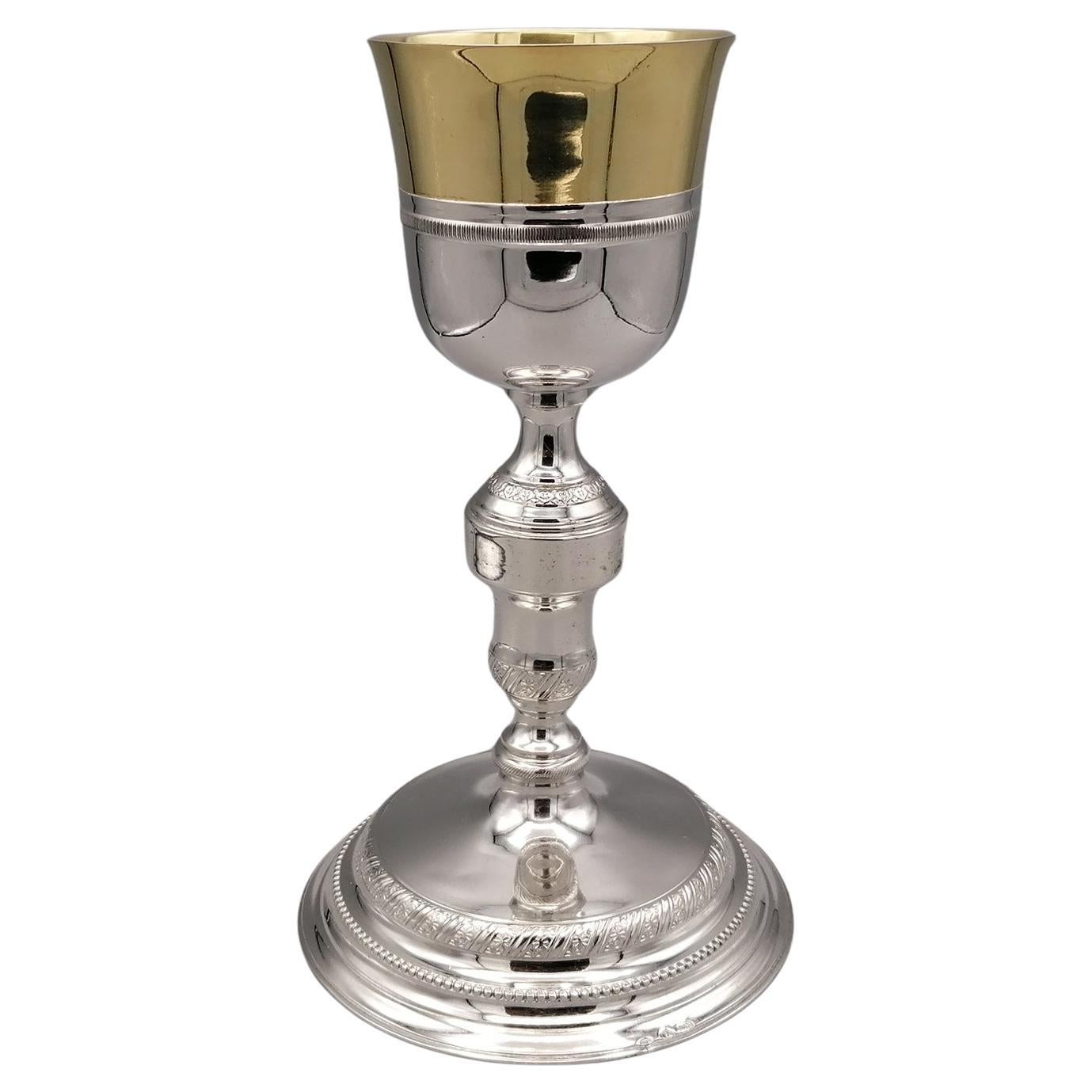 Early XIX° Century Italian 800 Silver Liturgical Chatolic Chalice For Sale