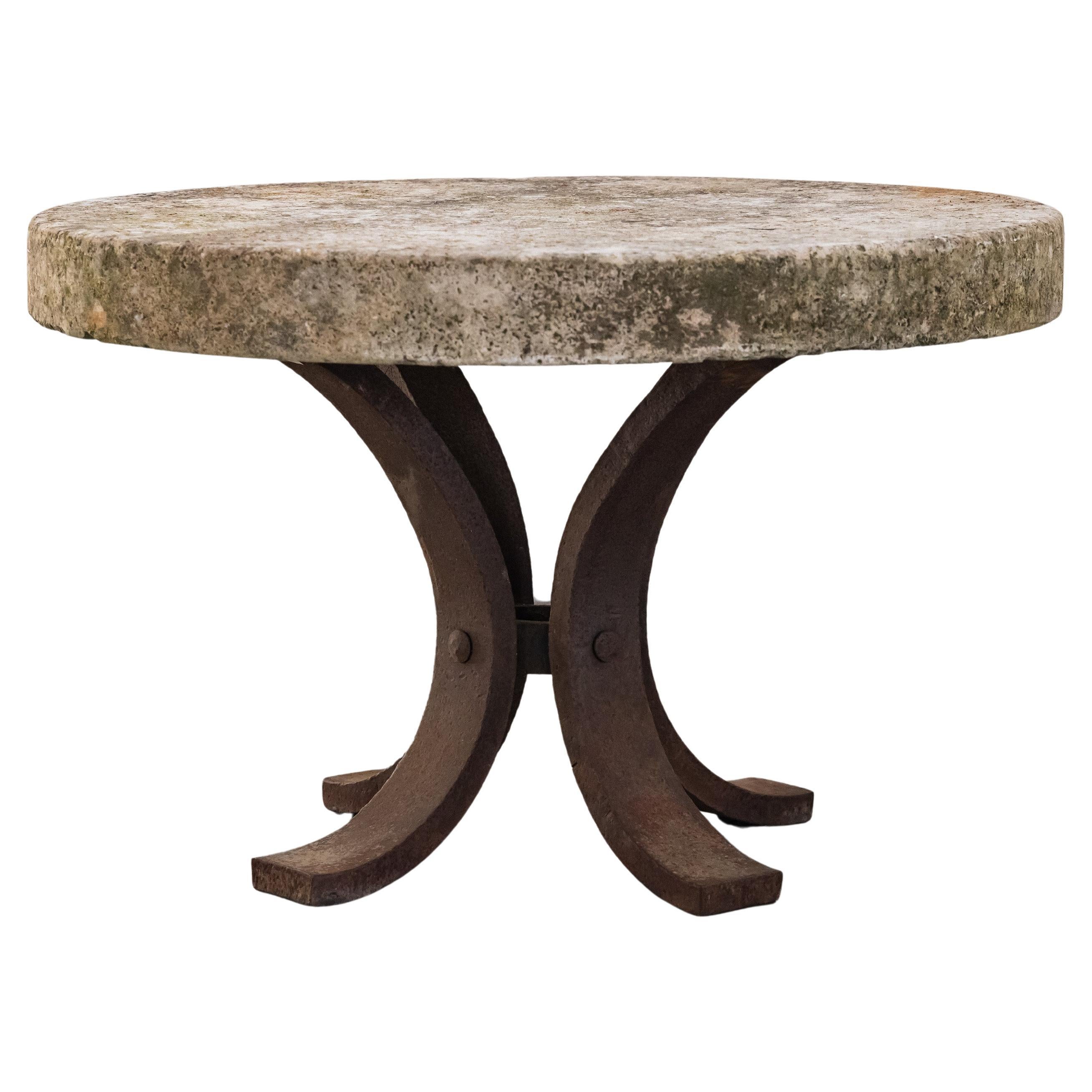 Early XL Iron And Stone Garden Table From France, Circa 1900