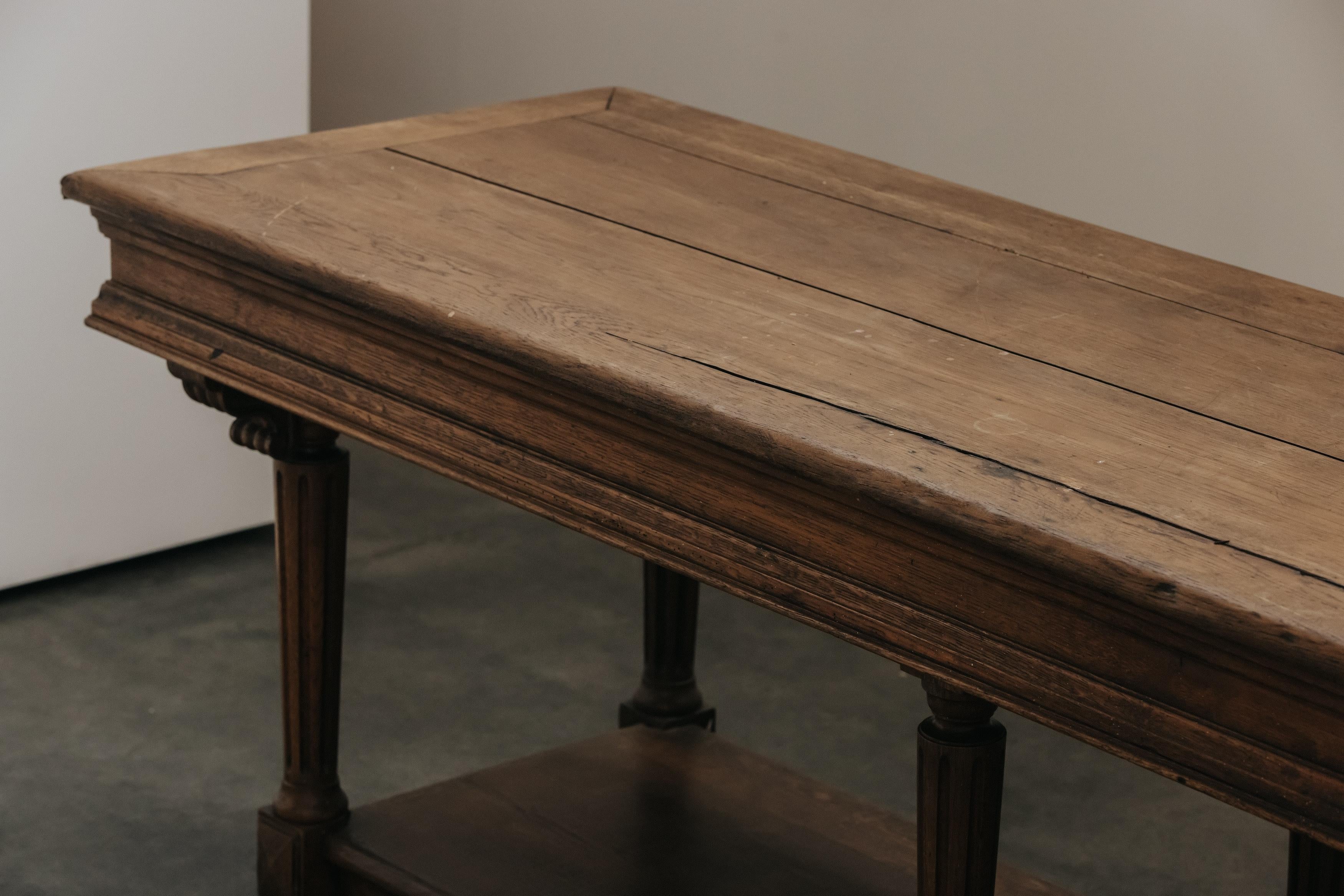 European Early XL Oak Draper Table From France, Circa 1900