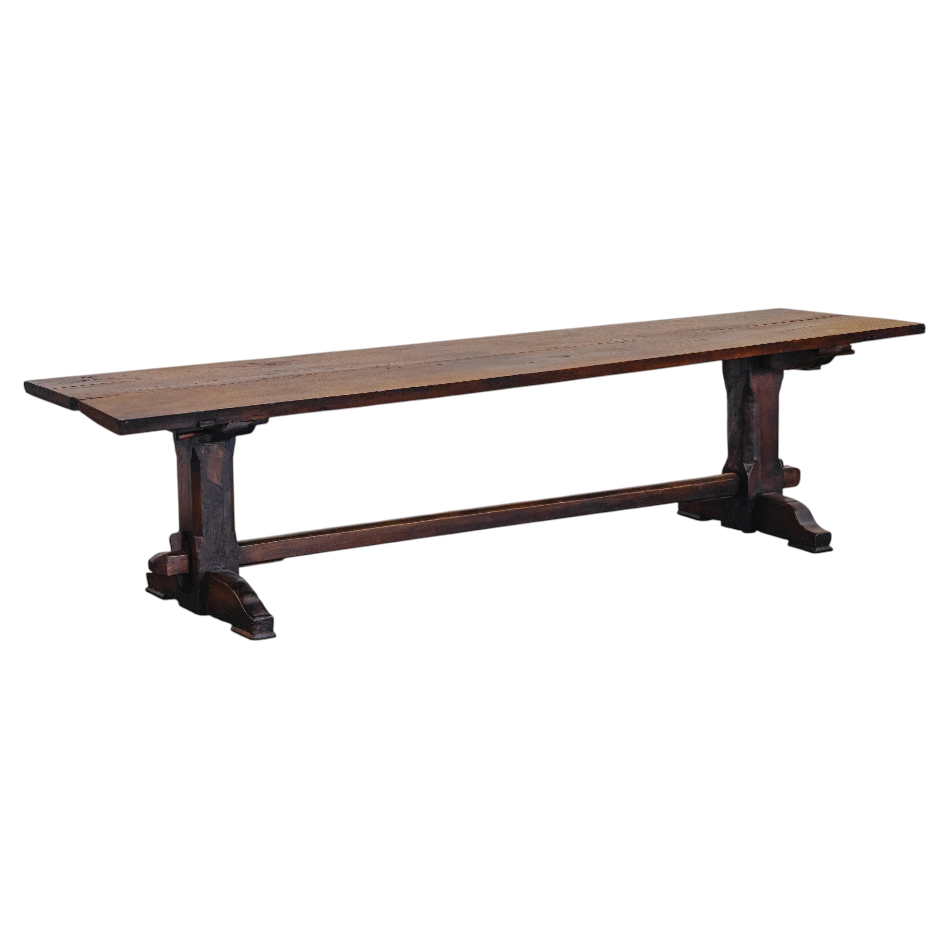 Early XL Walnut Console Table From Italy, Circa 1800.