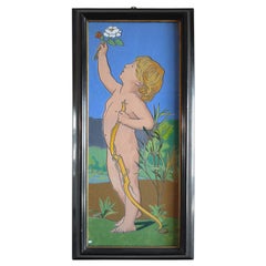 Early 20th Century Enamelled Terracotta with Cupid Decoration Panel
