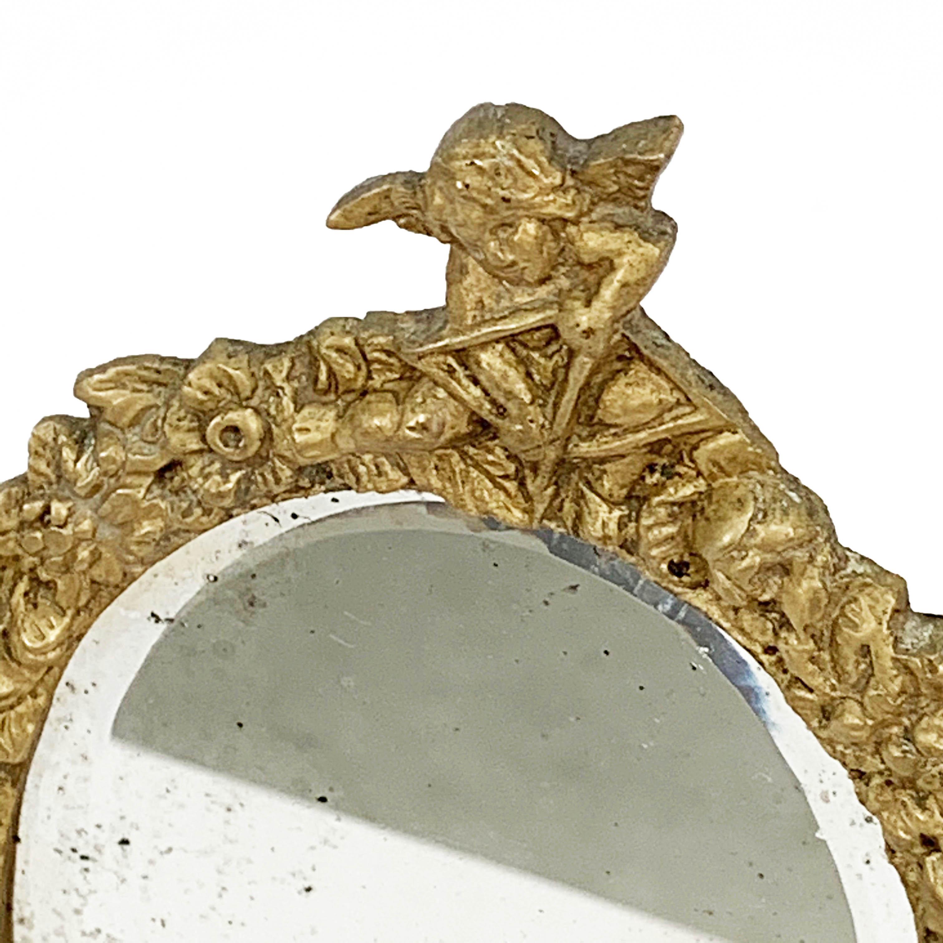 Early 20th Century Neoreinnasance Gilded Bronze Table Mirror and Sculpture For Sale 4