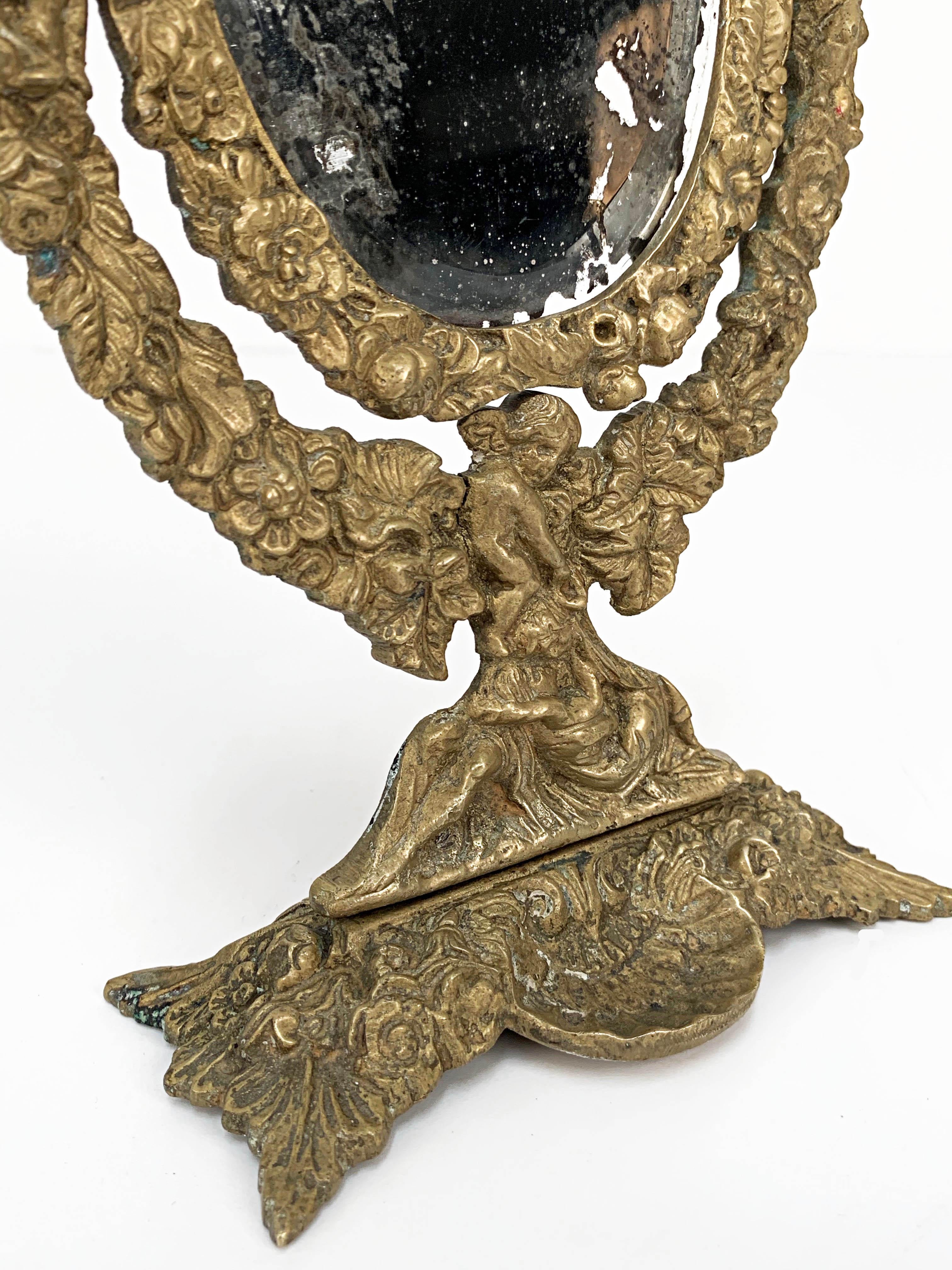Early 20th Century Neoreinnasance Gilded Bronze Table Mirror and Sculpture For Sale 9