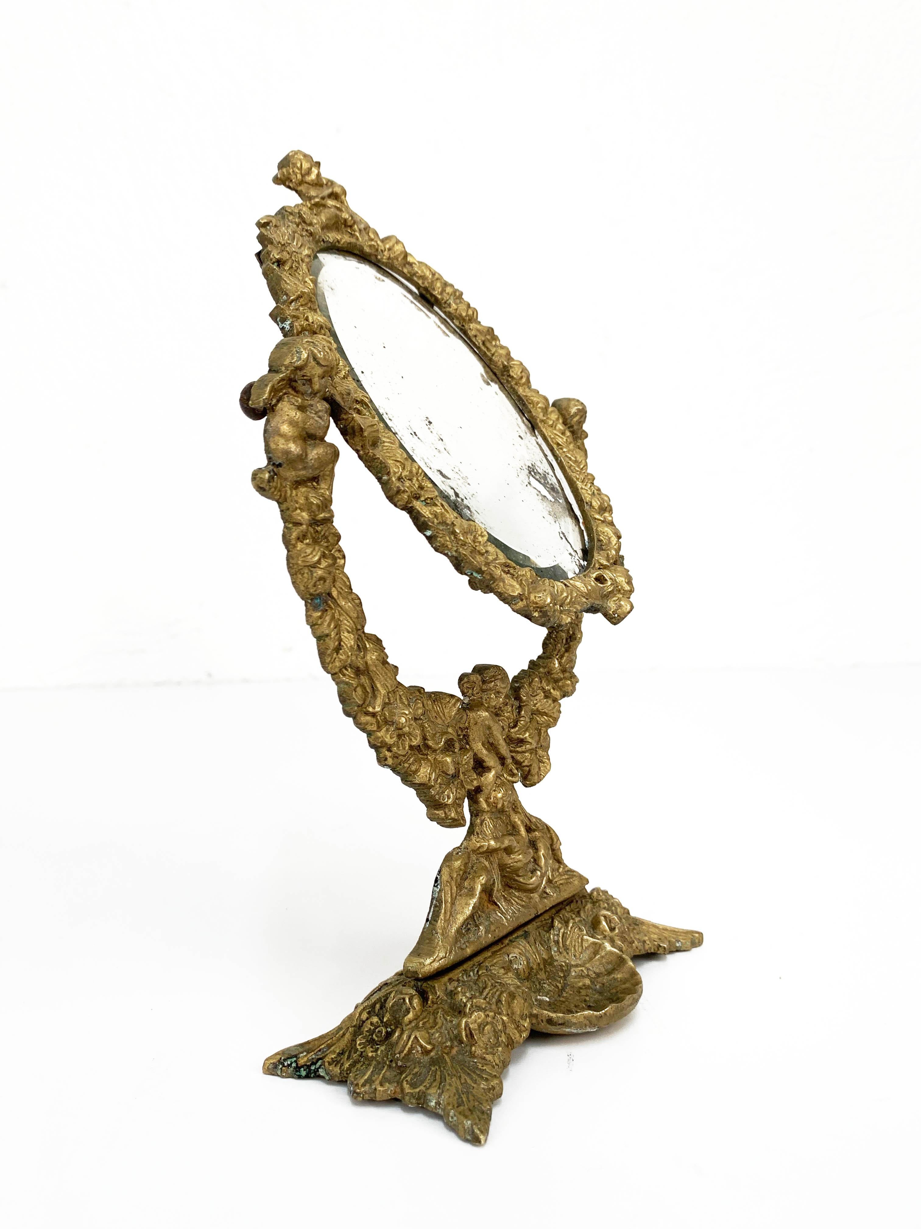 Early 20th Century Neoreinnasance Gilded Bronze Table Mirror and Sculpture For Sale 10