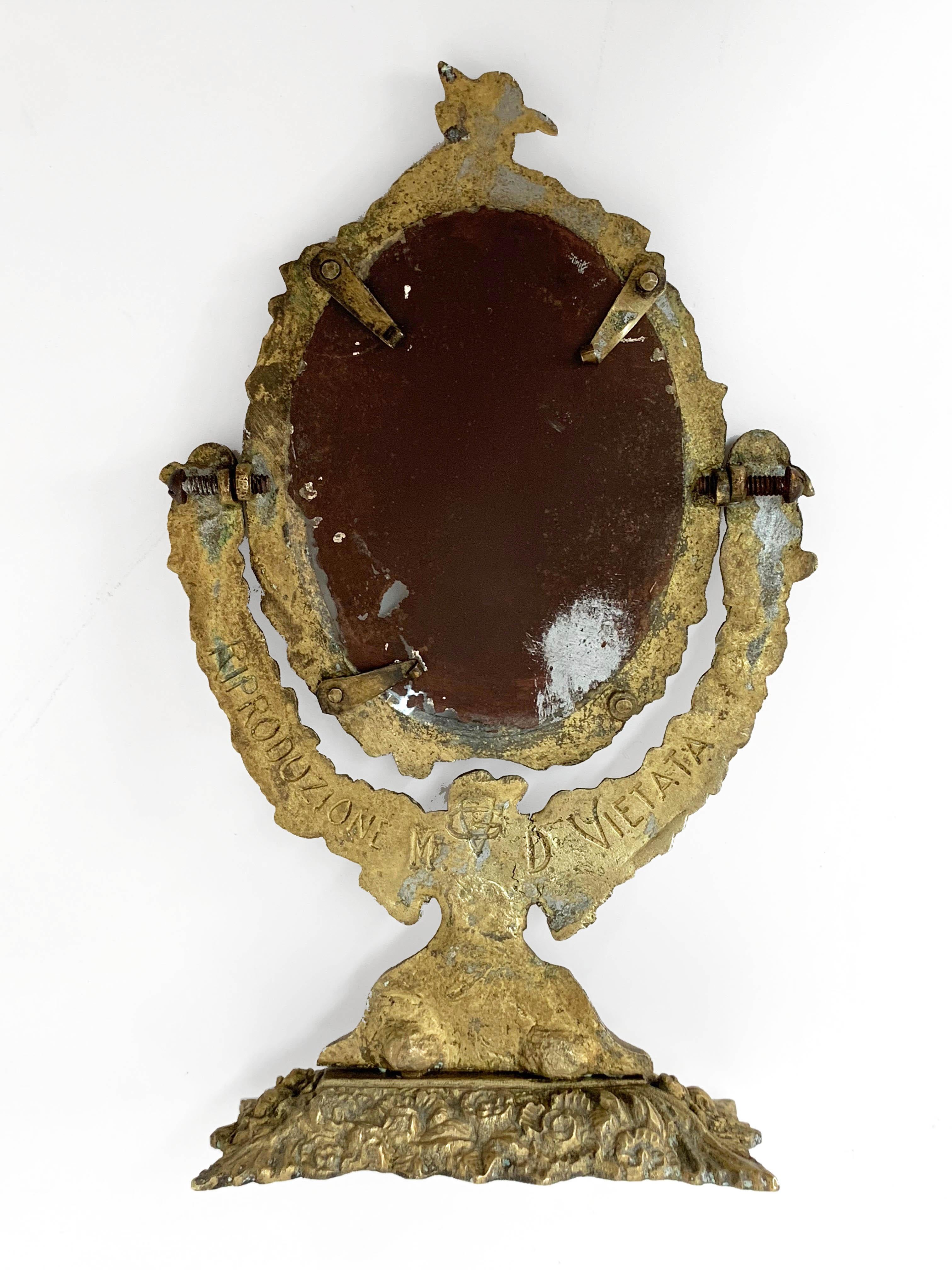 Early 20th Century Neoreinnasance Gilded Bronze Table Mirror and Sculpture For Sale 11