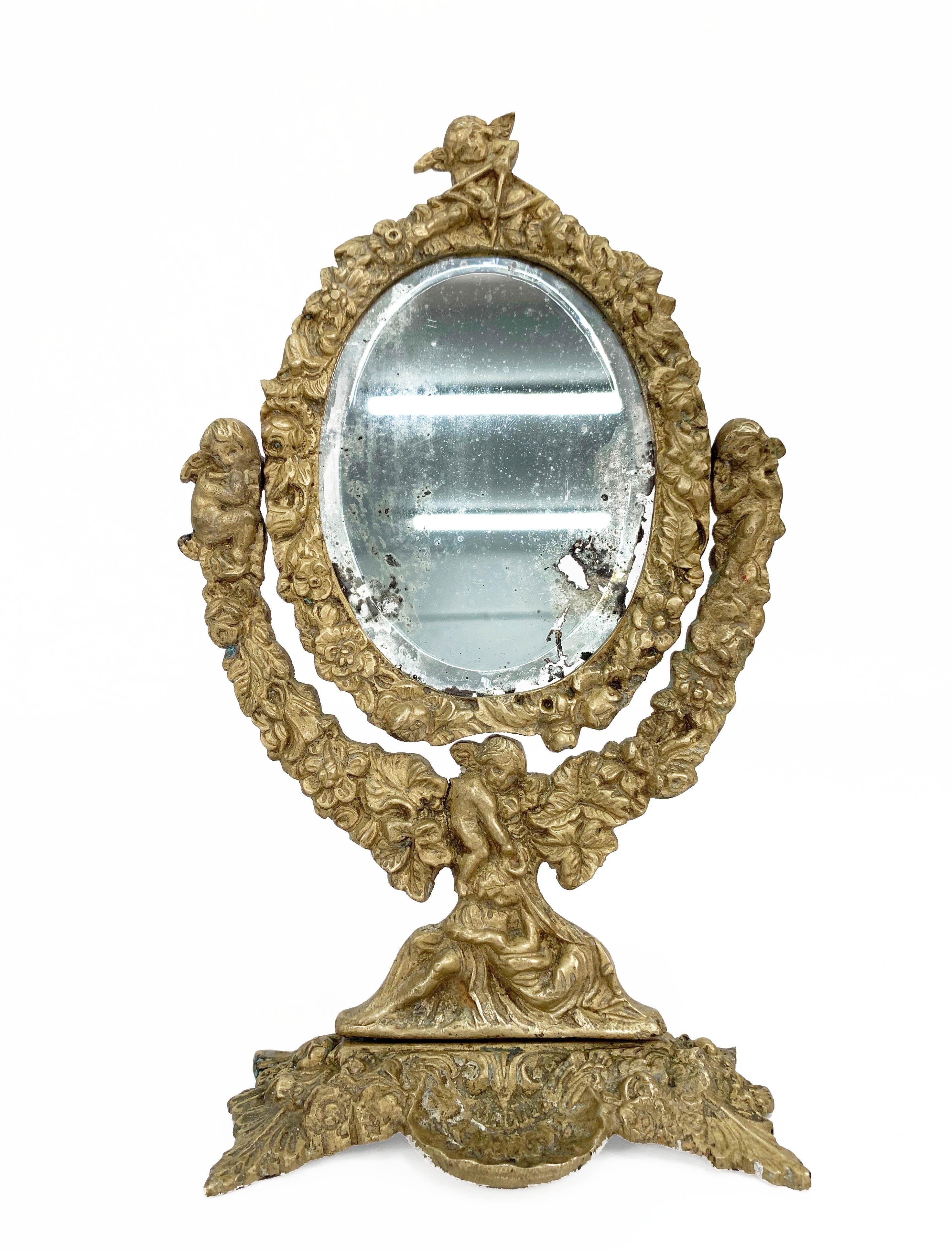 Frühes 20. Jahrhundert Neoreinasance Vergoldete Bronze Tisch Spiegel und Skulptur (Metall) im Angebot