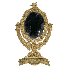Early 20th Century Neoreinnasance Gilded Bronze Table Mirror and Sculpture
