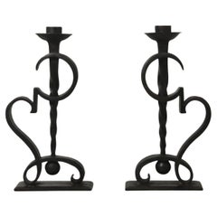 Antique Early XXth century French Wrought iron candle holders