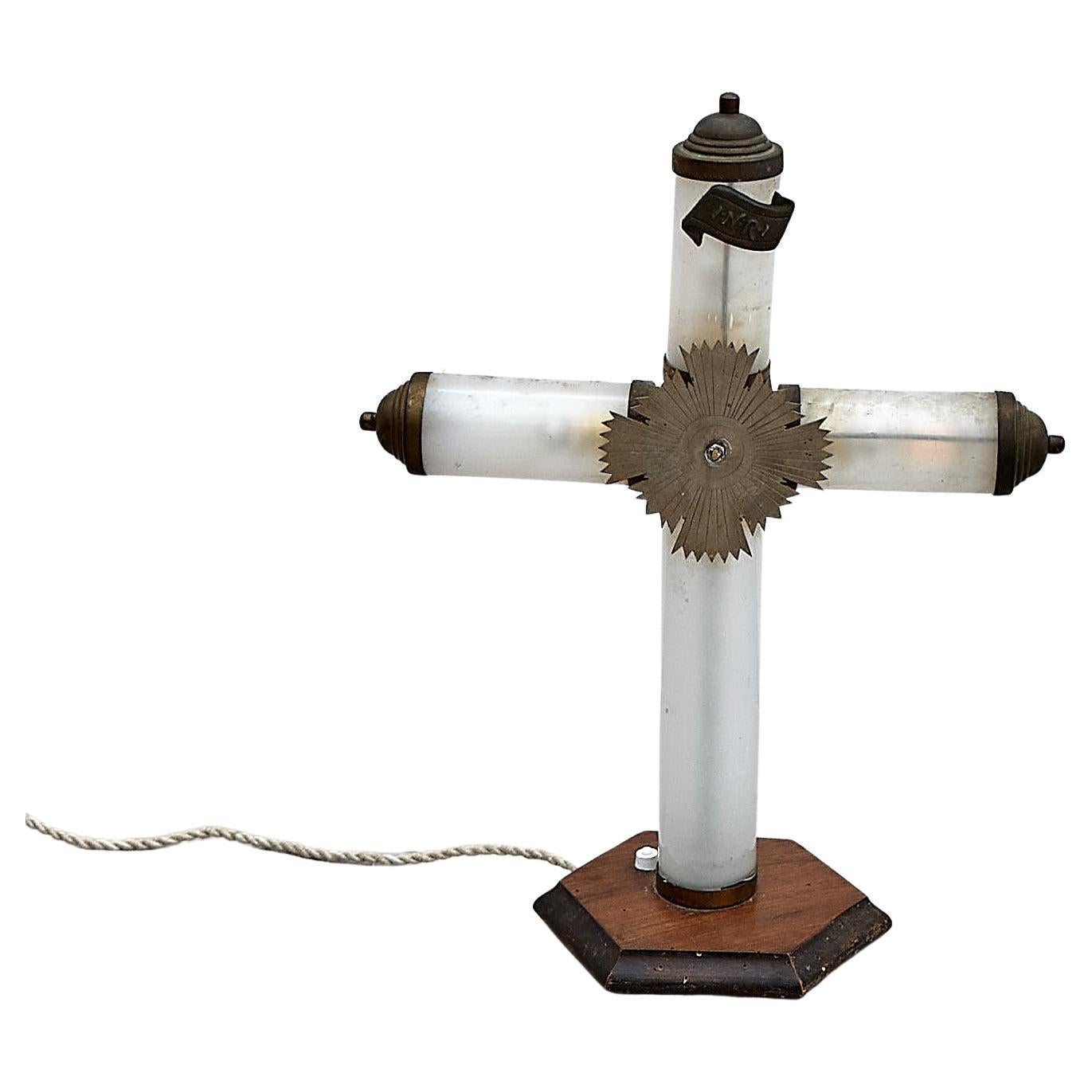 Religiöse Tischlampe des frühen 20. Jahrhunderts, um 1940