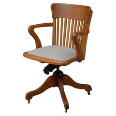 Antique Early XXth Century Solid Oak Swivel Office Chair