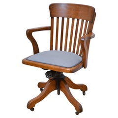 Early XXth Century Solid Oak Swivelling Desk Chair