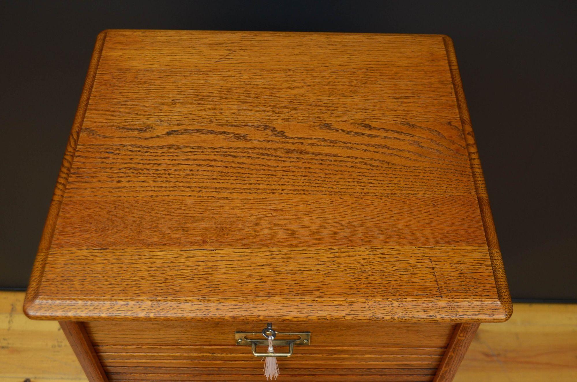 20th Century Early XXth Century Solid Oak Tambour Filing Cabinet For Sale
