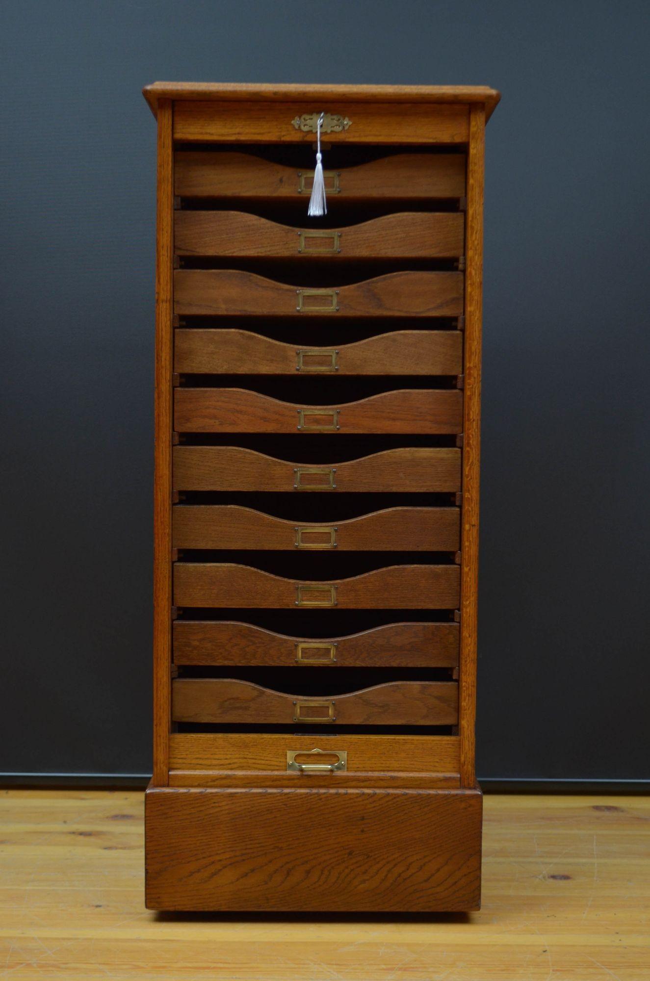 Early XXth Century Solid Oak Tambour Filing Cabinet 4