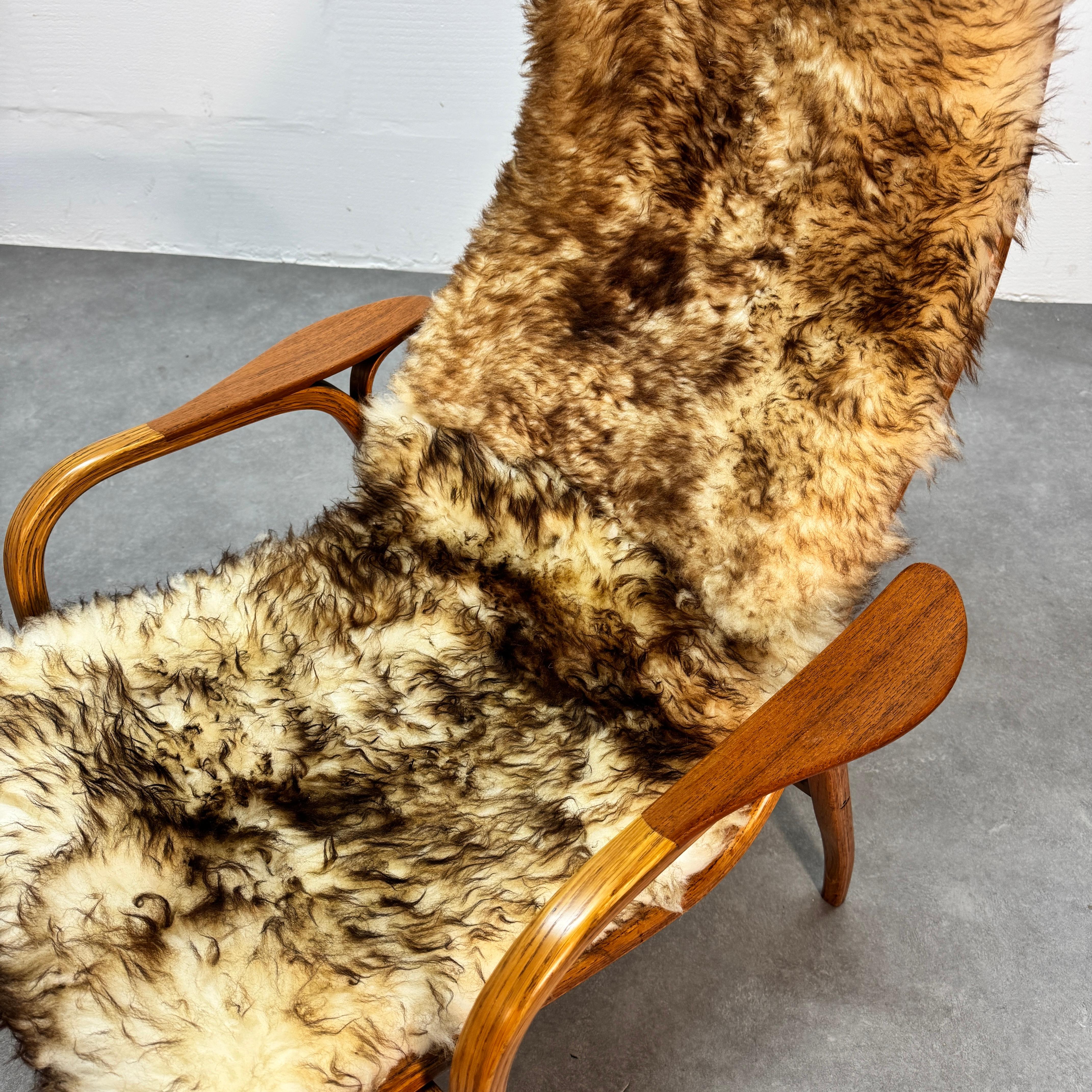 Early Yngne Ekstrom oak Lamino armchair & ottoman for Swedese Denmark, 1960's. For Sale 9