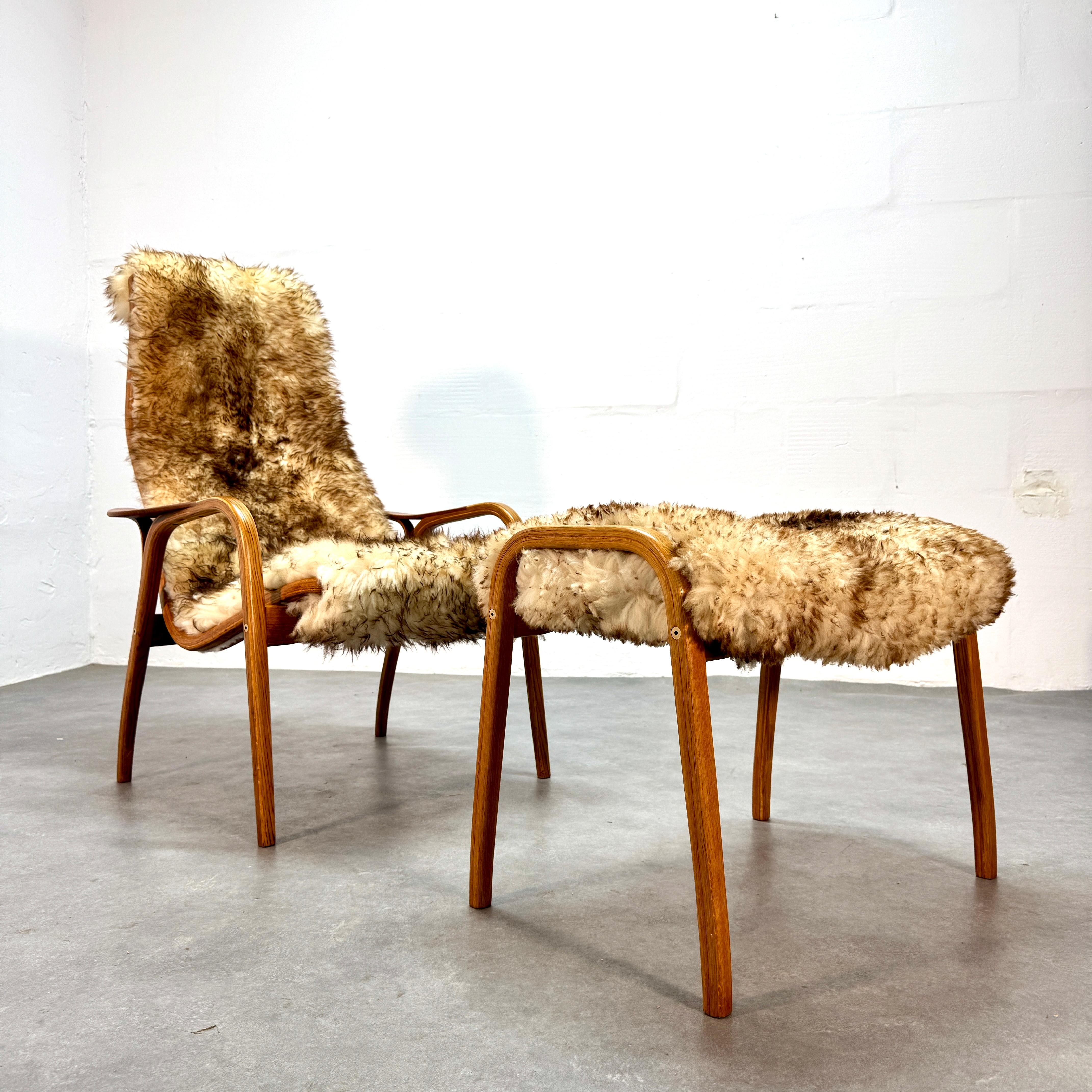 Early Yngne Ekstrom oak Lamino armchair & ottoman for Swedese Denmark, 1960's. For Sale 2