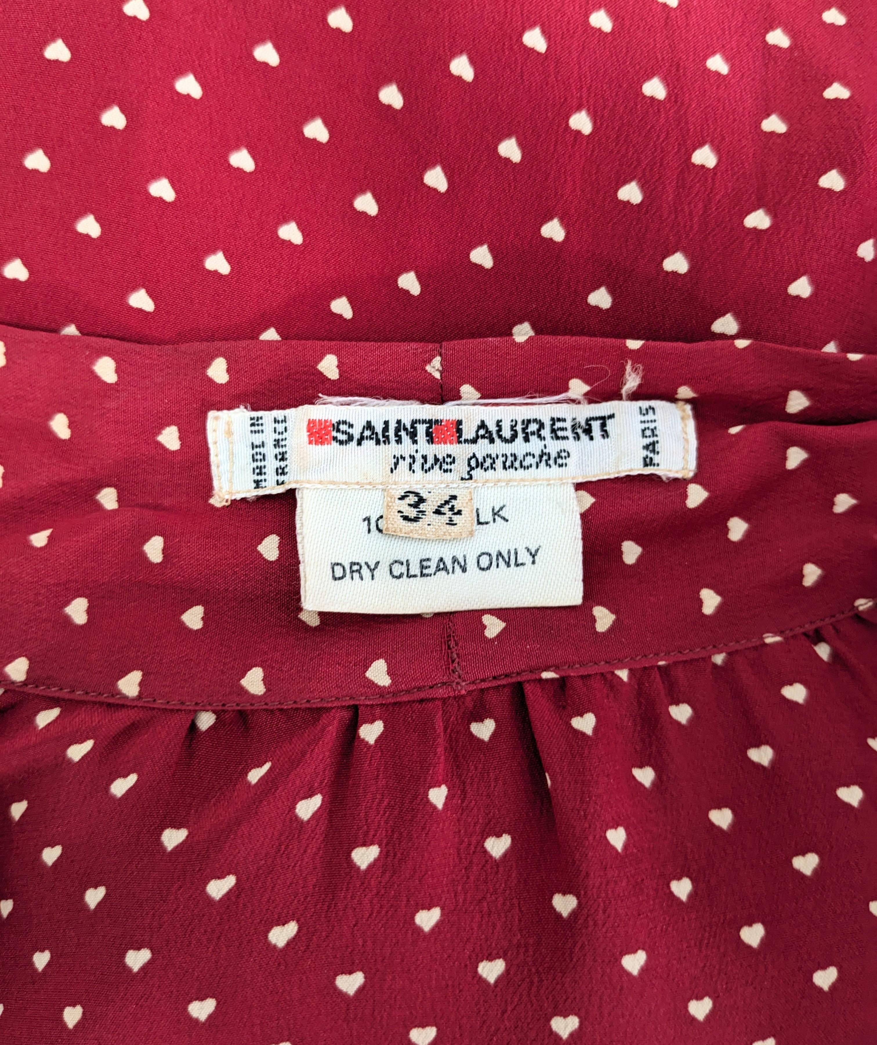 Early Yves Saint Laurent Heart Print Bow Blouse For Sale 4