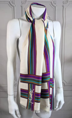 Early Yves Saint Laurent Large Logo Scarf, 1970's