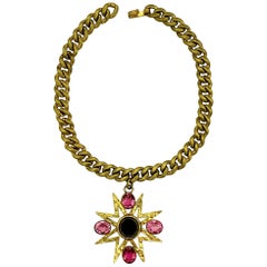Early Yves Saint Laurent YSL Jeweled Pendant Necklace