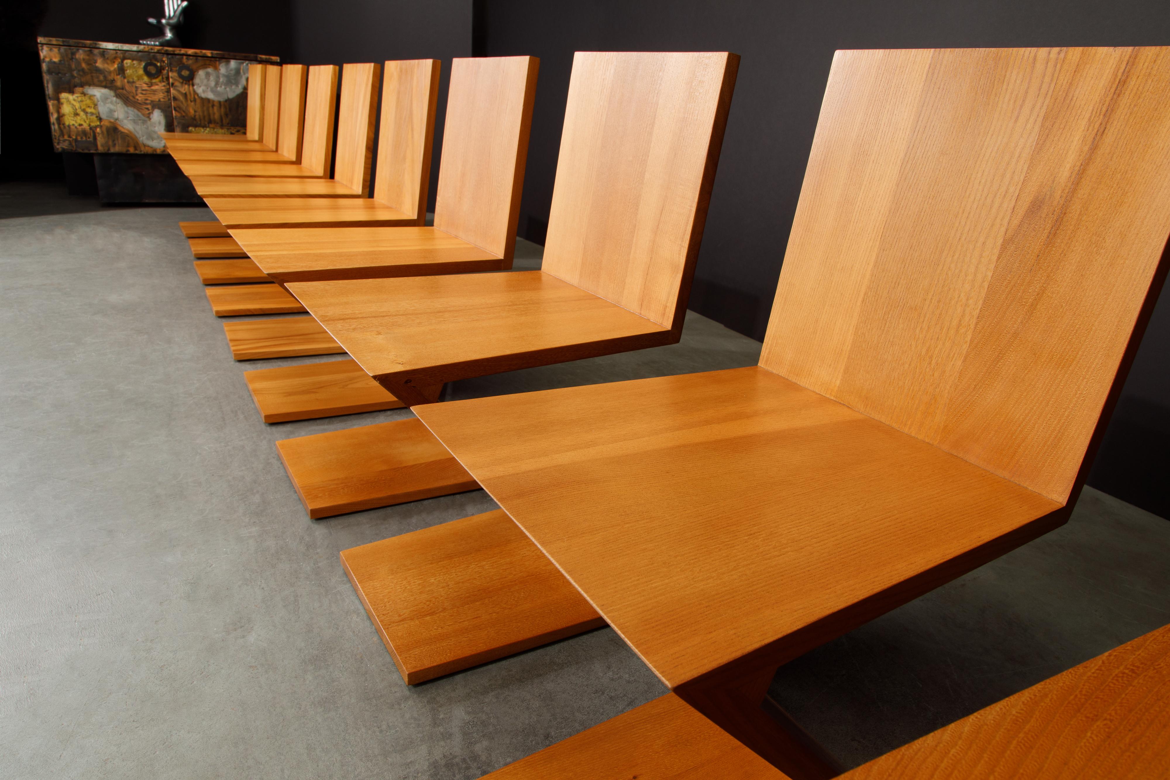 Early 'Zig Zag' Chairs by Gerrit Rietveld for Cassina, 1973, Signed, Ten Avail In Excellent Condition For Sale In Los Angeles, CA