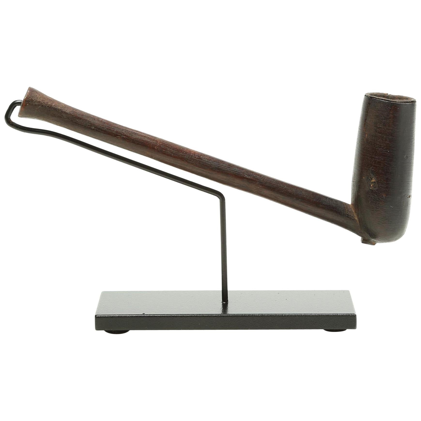 Early Zulu Wood Smoking Pipe on Custom Stand, South Africa Smooth Finish For Sale