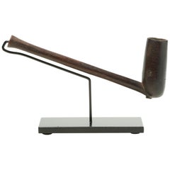 Antique Early Zulu Wood Smoking Pipe on Custom Stand, South Africa Smooth Finish