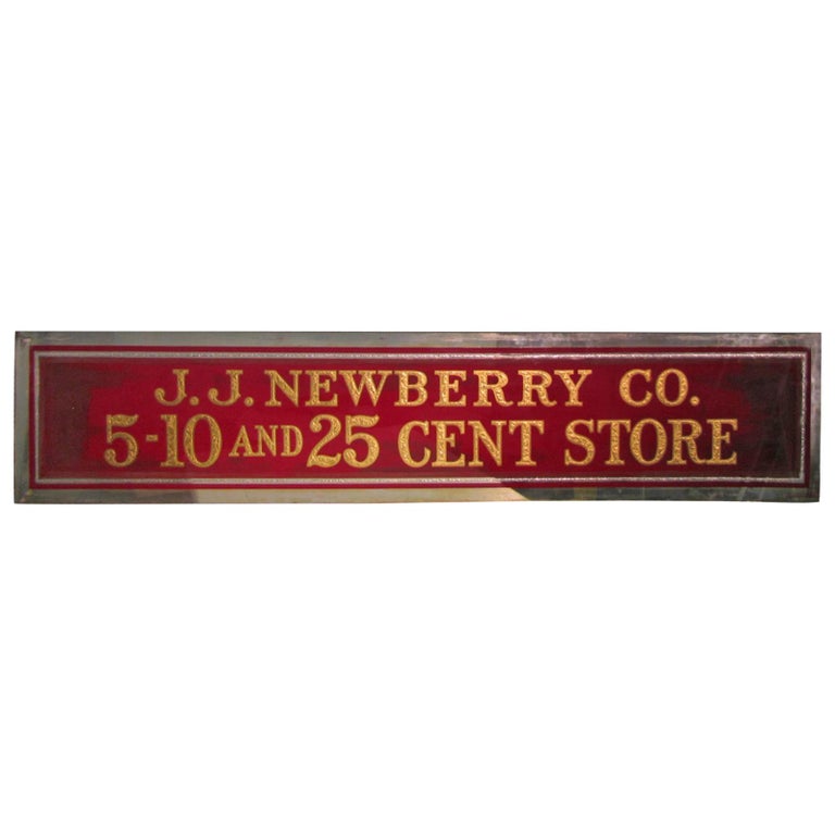 Early Jj Newberry Dept Store 5 10 And 25 Cents Sign Gilt Reverse Glass 192 For Sale At 1stdibs