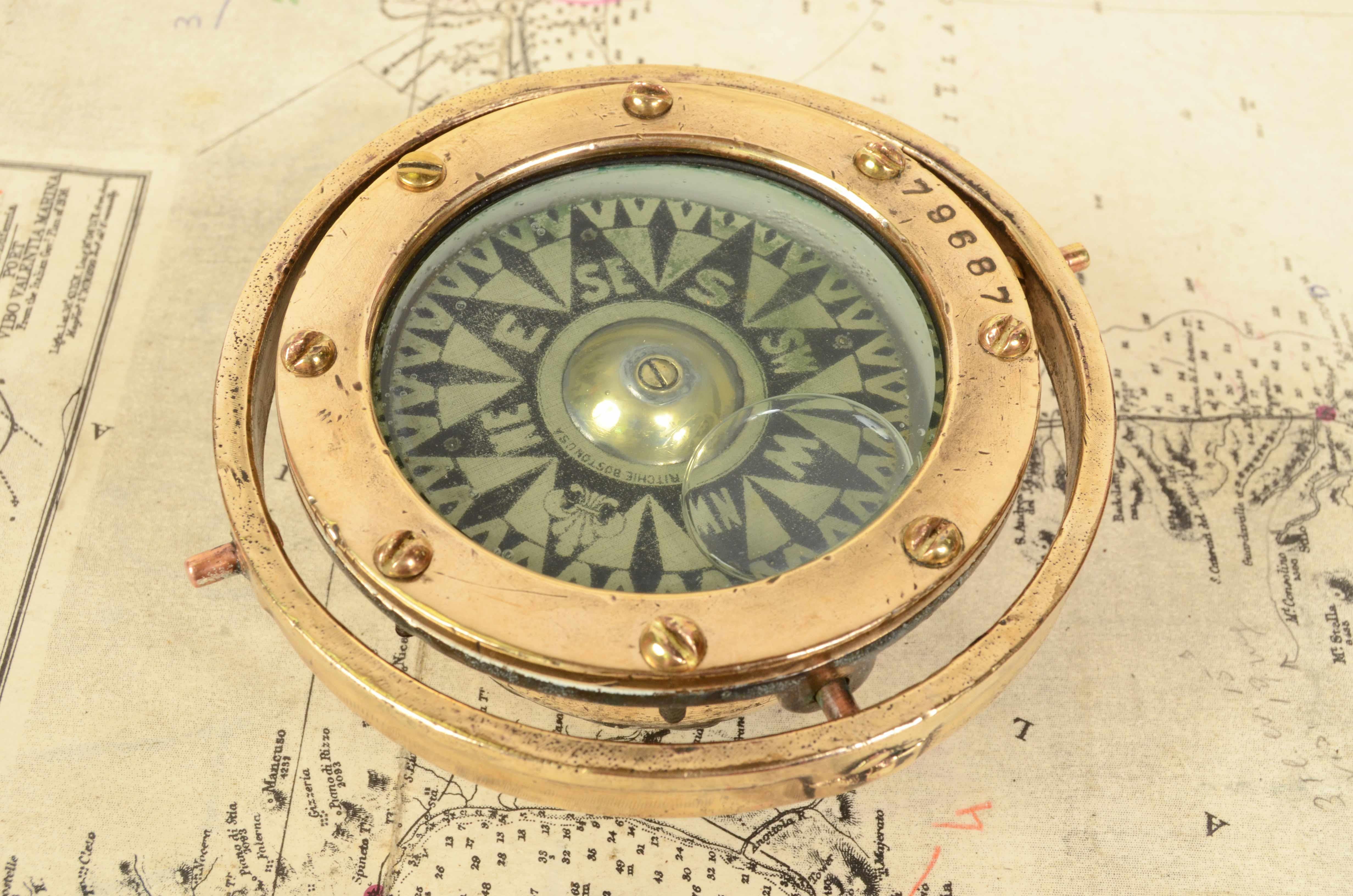 Earòy 1900s Nautical Compass Signed Ritchie Boston Antique Maritime Navigation 2