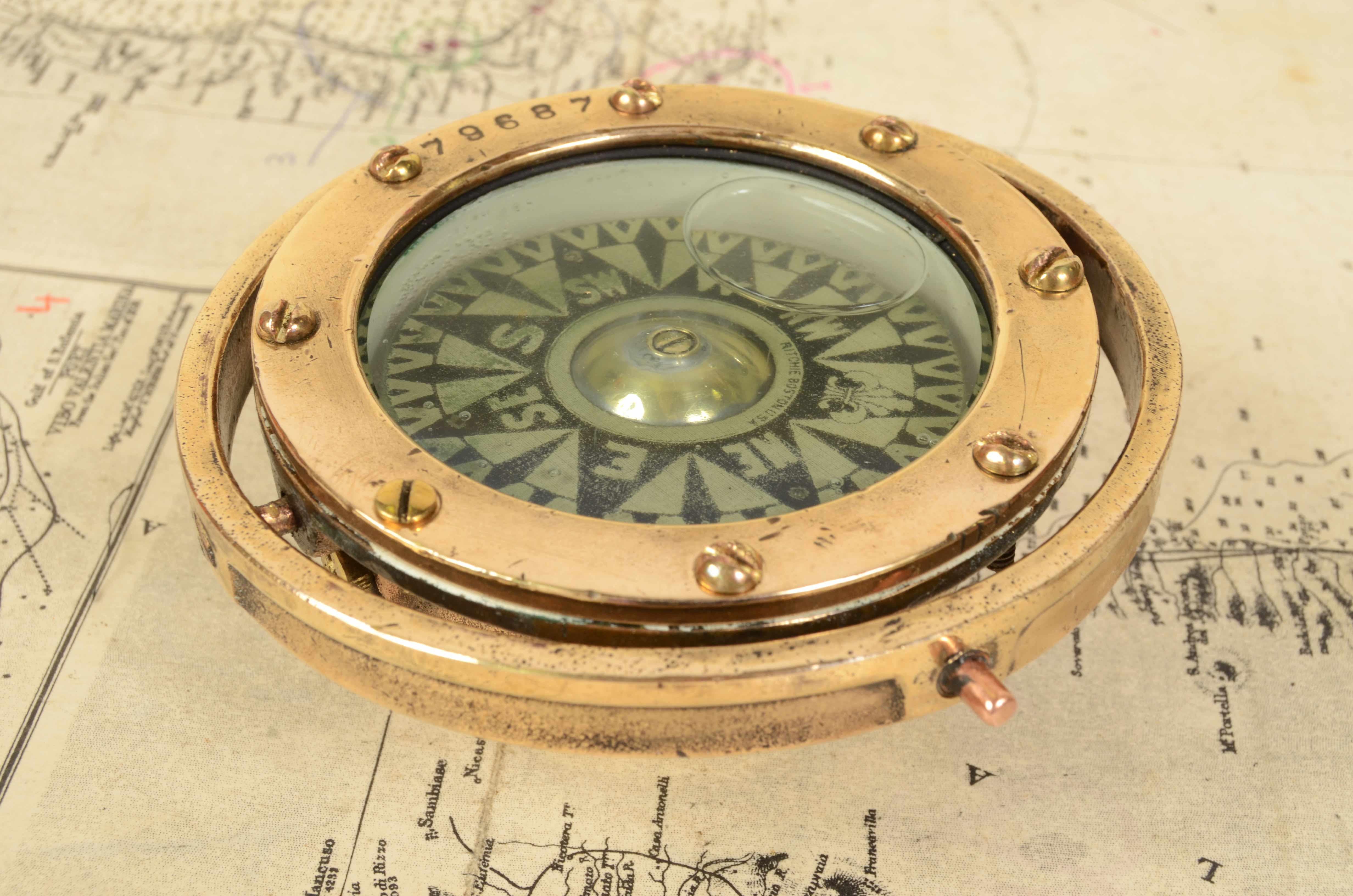 Earòy 1900s Nautical Compass Signed Ritchie Boston Antique Maritime Navigation 3
