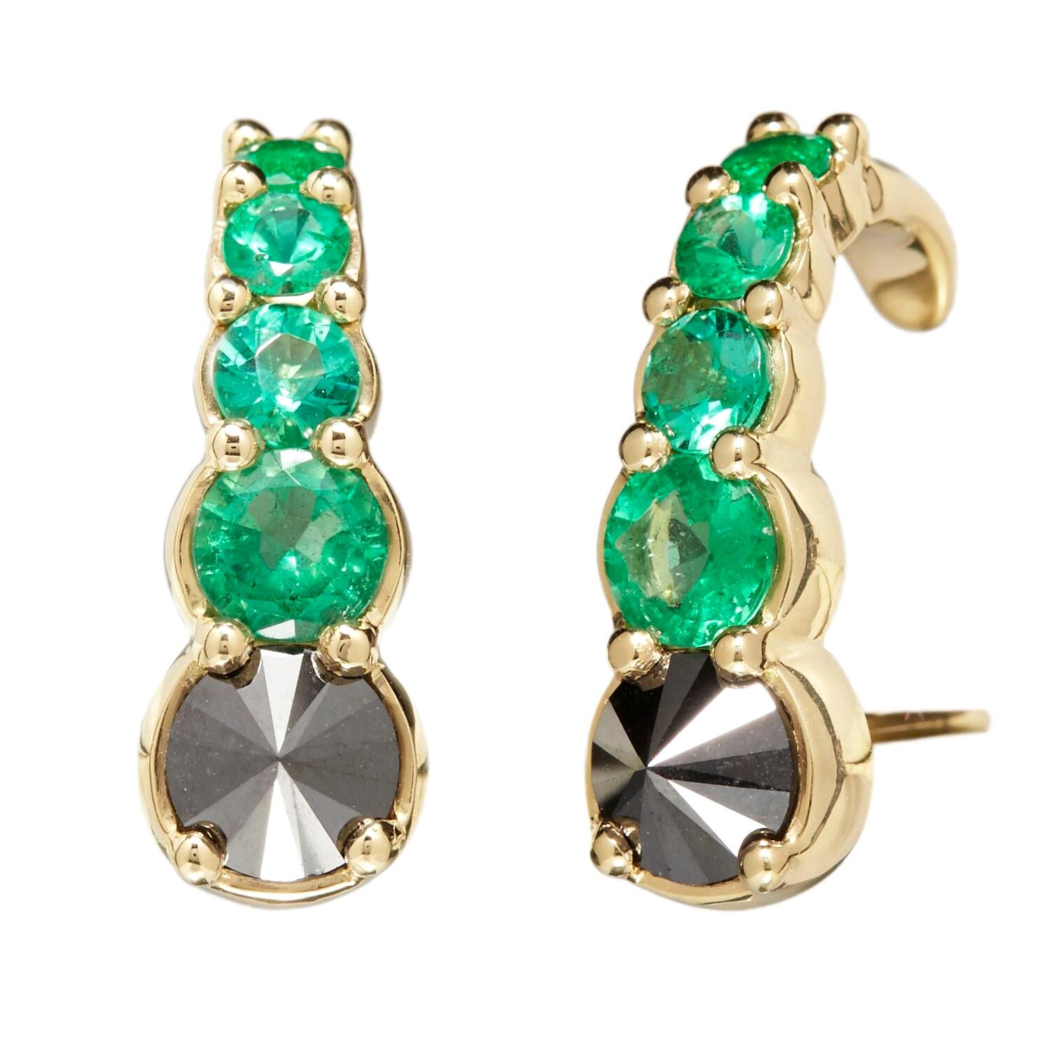 Emerald 1, 25ct & 1, 7ct Black Diamond Earrings For Sale