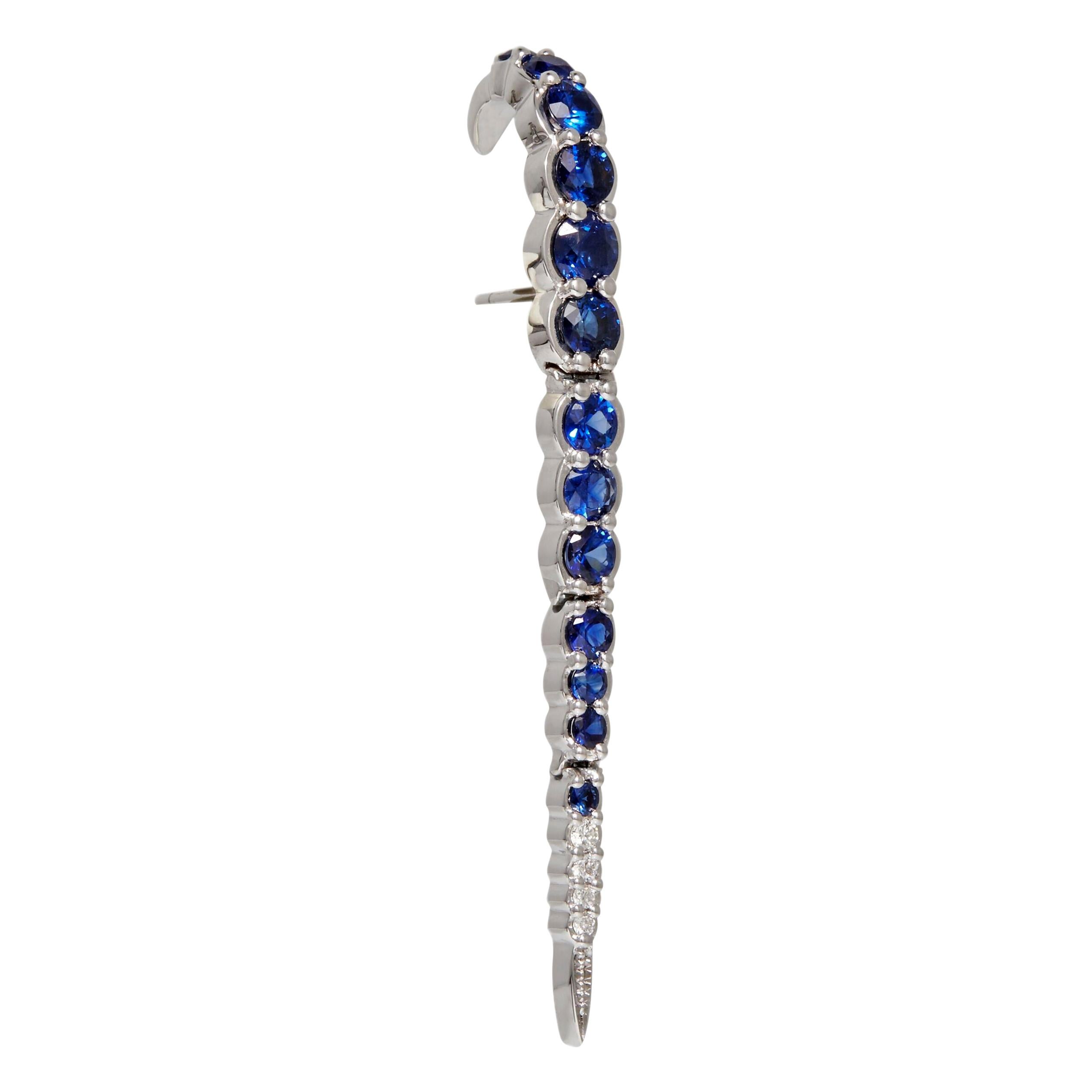 Blue Sapphire 3, 09ct 18k White Gold Single Earring For Sale