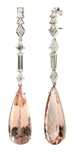 68, 2ct Morganite & Diamond 18k White Gold Earring