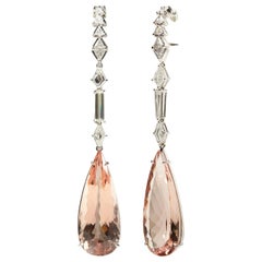 68, 2ct Morganite & Diamond 18k White Gold Earring