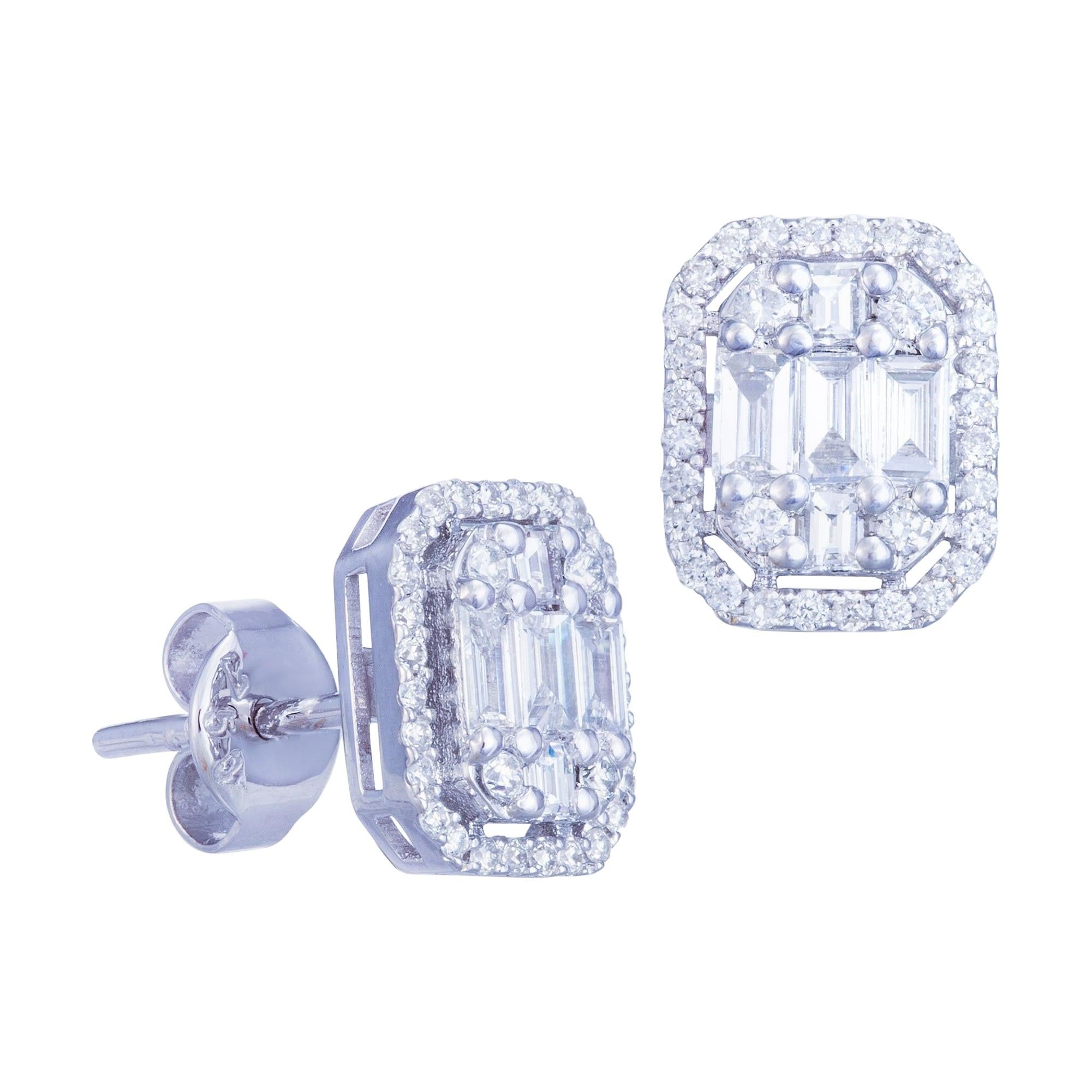 Earring 18k White Diamonds Baguette Diamond for Her For Sale
