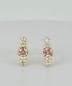 Earrings 18k yellow gold with amethyst roses de France and diamonds 0.16 carat