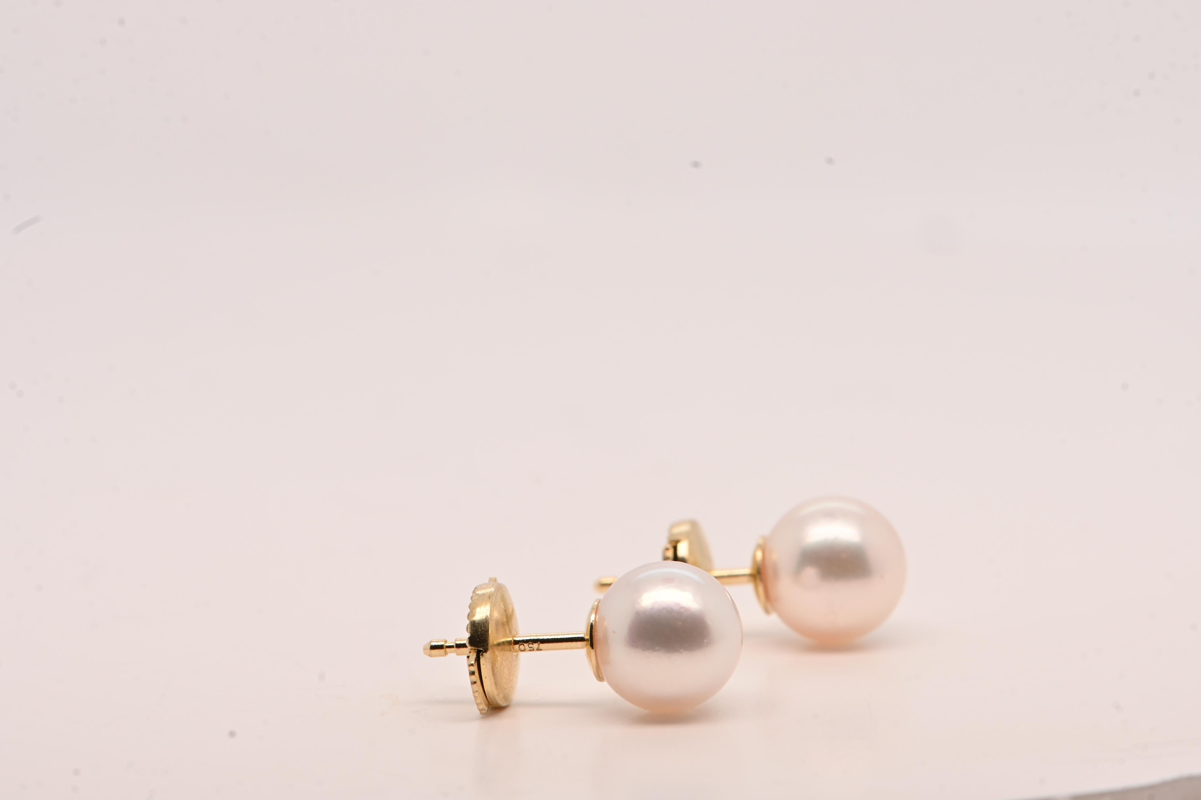 Contemporary Earring Akoya Pearl Yellow Gold 18 Carats For Sale