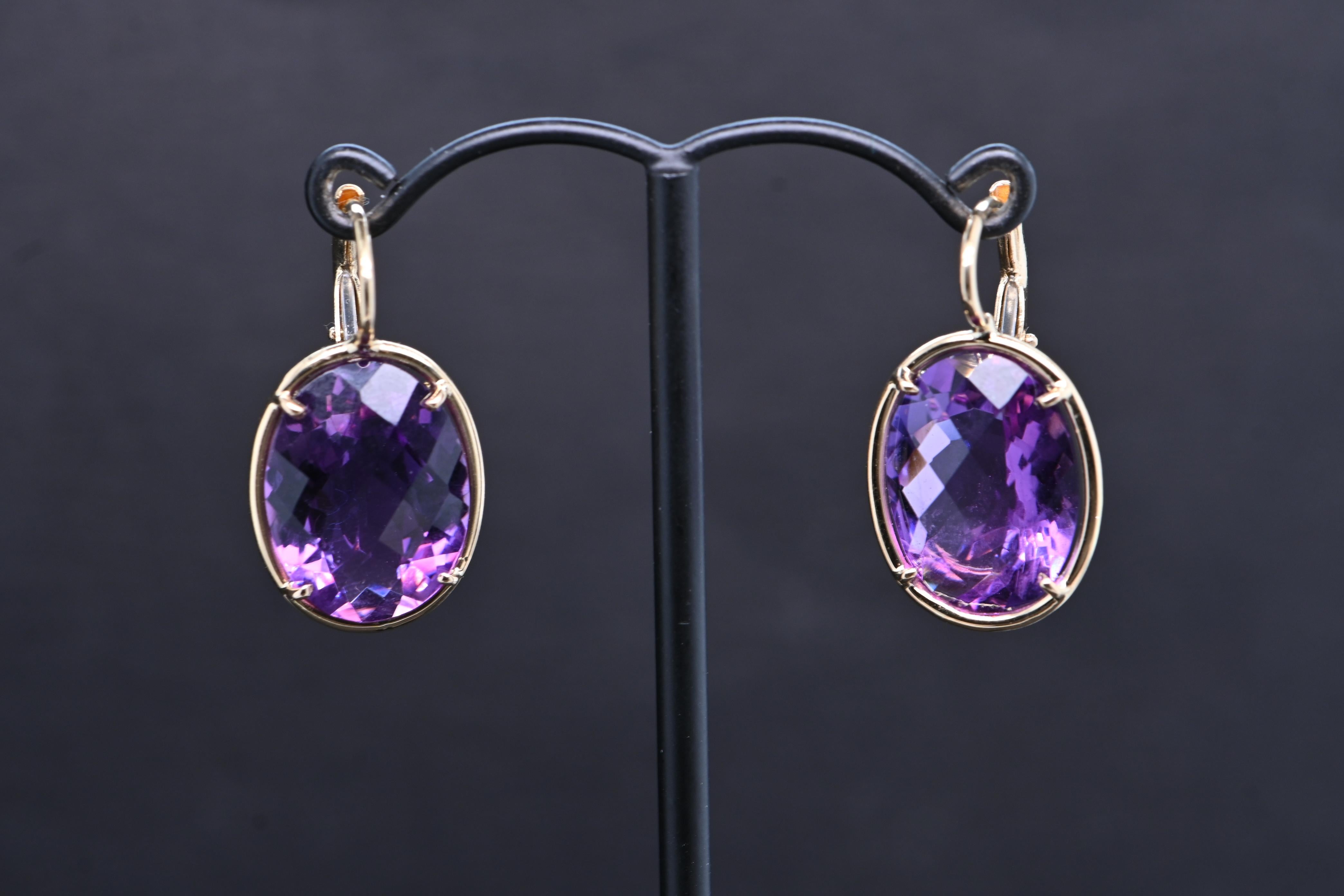 Art Deco Earring Amethyste Yellow Gold 18 Carat For Sale