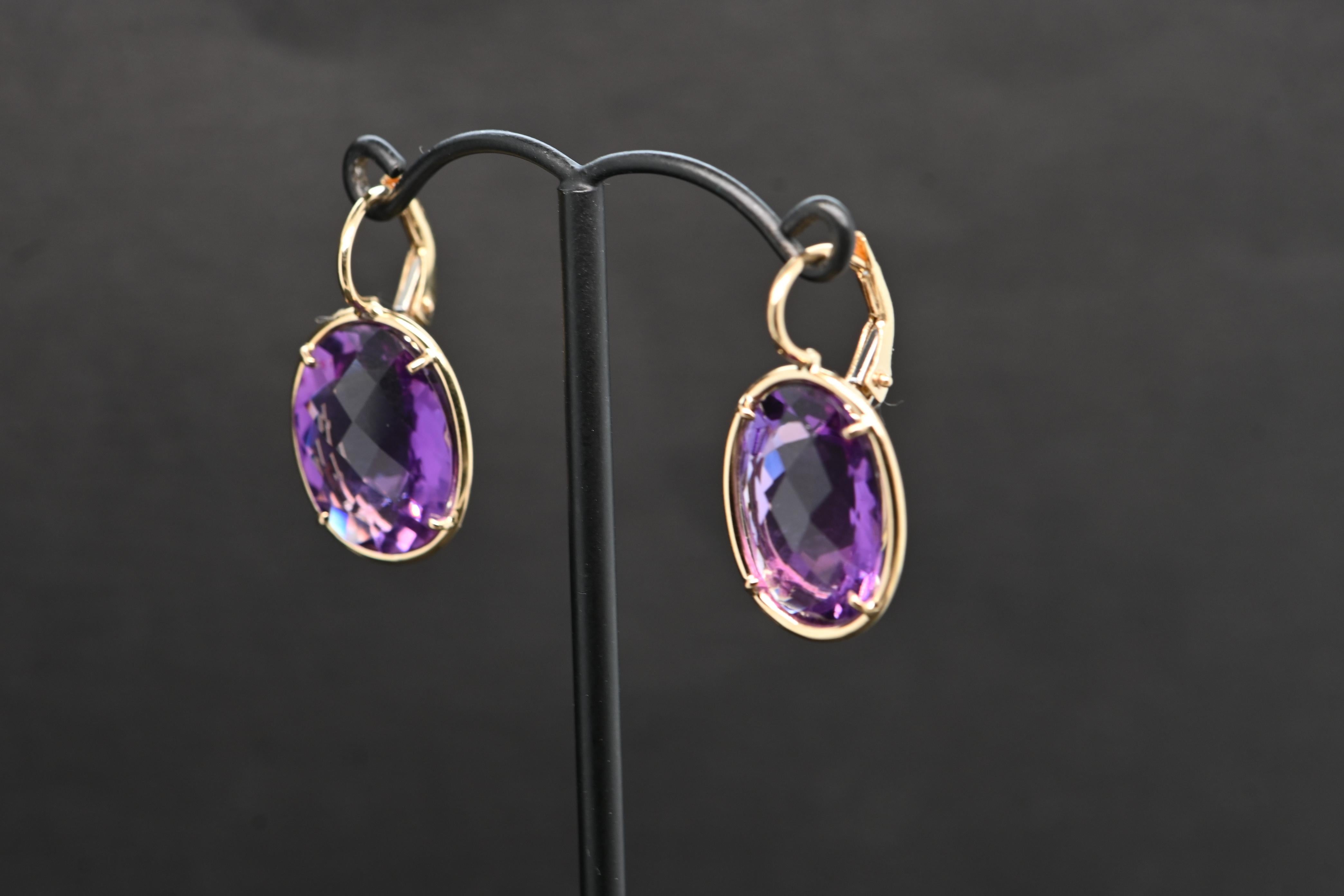 Oval Cut Earring Amethyste Yellow Gold 18 Carat For Sale
