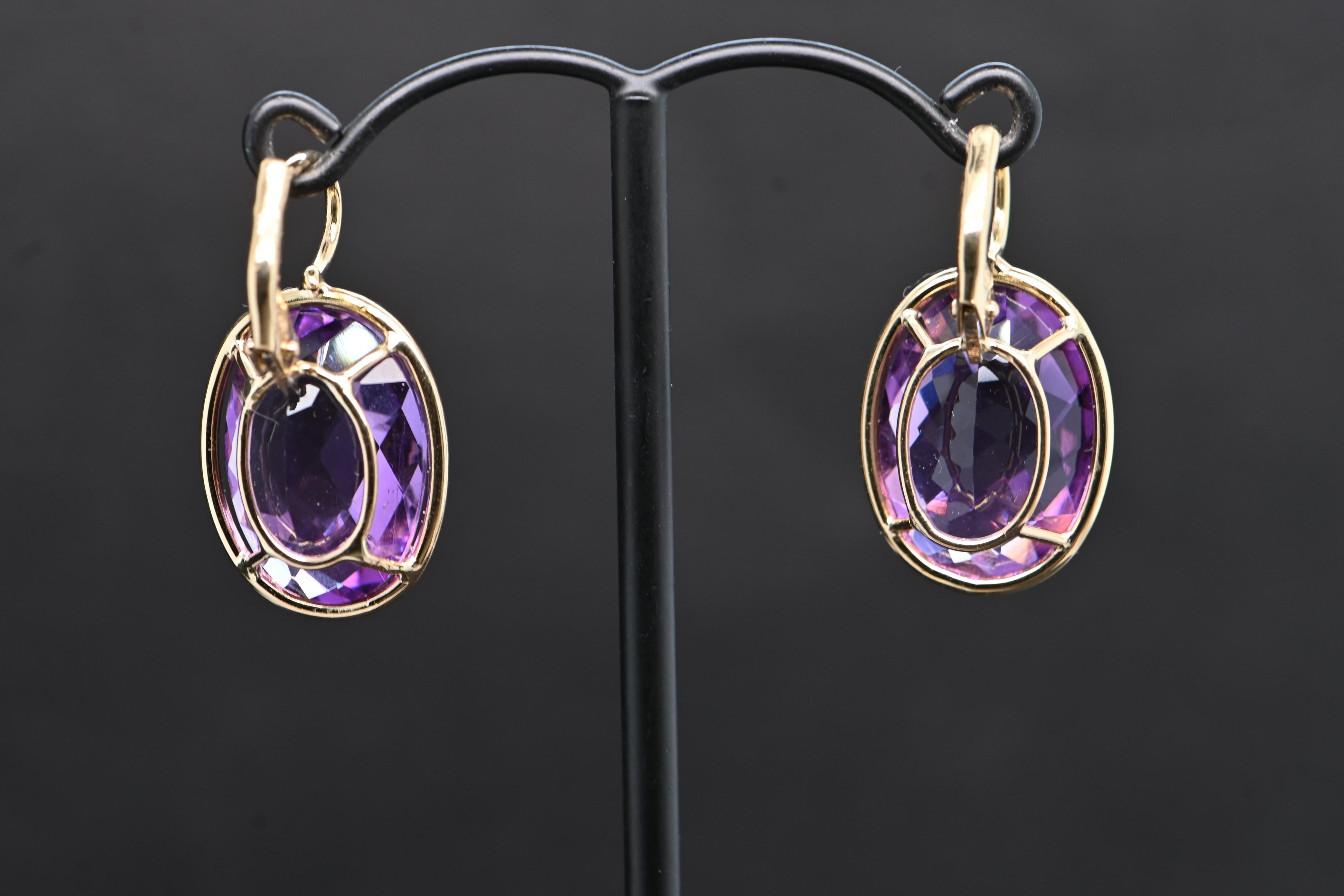 Women's Earring Amethyste Yellow Gold 18 Carat For Sale