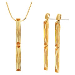 Earring and Pendant Set with Long Baguette Faceted Citrine, 18k Gold