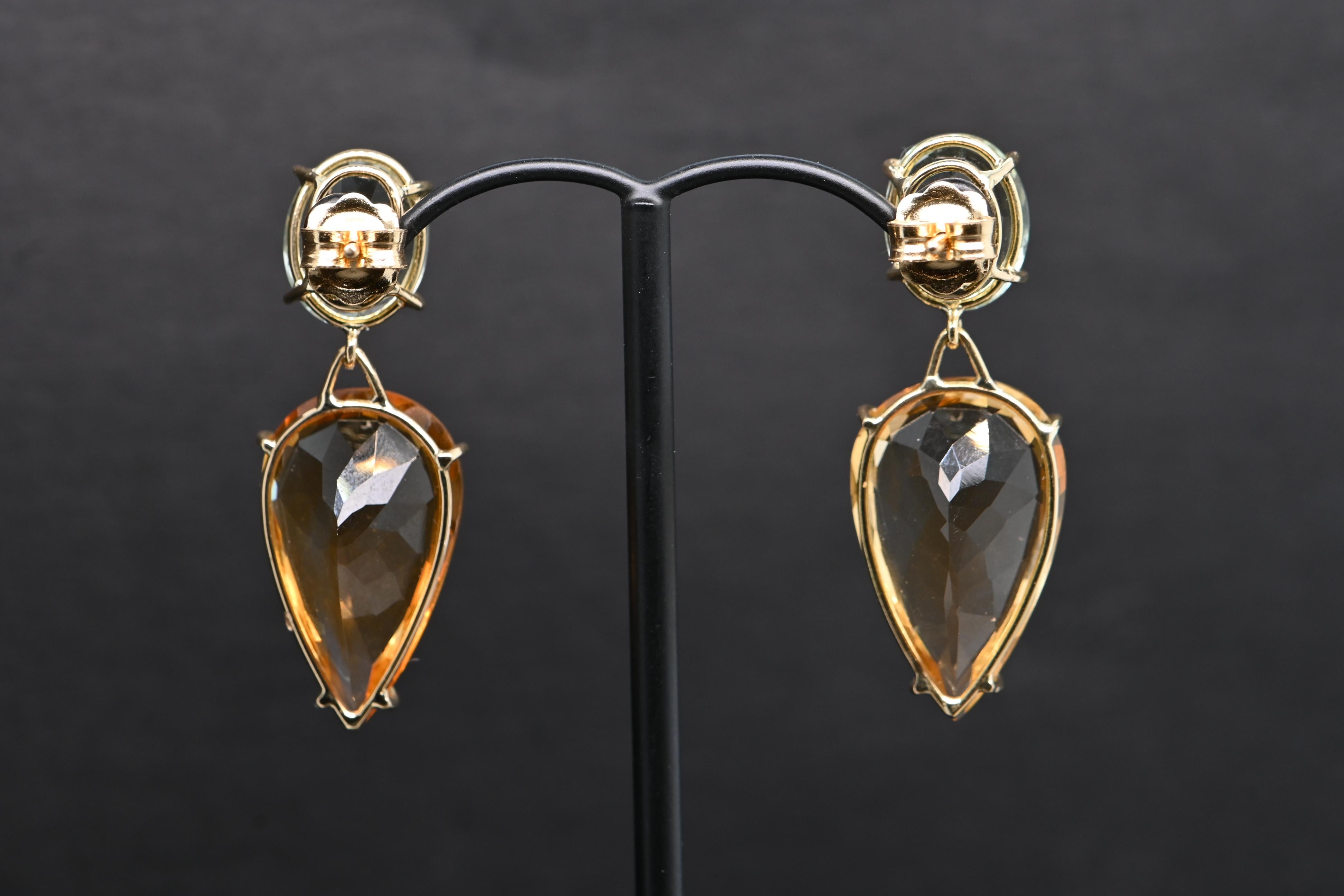 Women's Earring Citrine Prasolite Yellow Gold 18 Carat For Sale