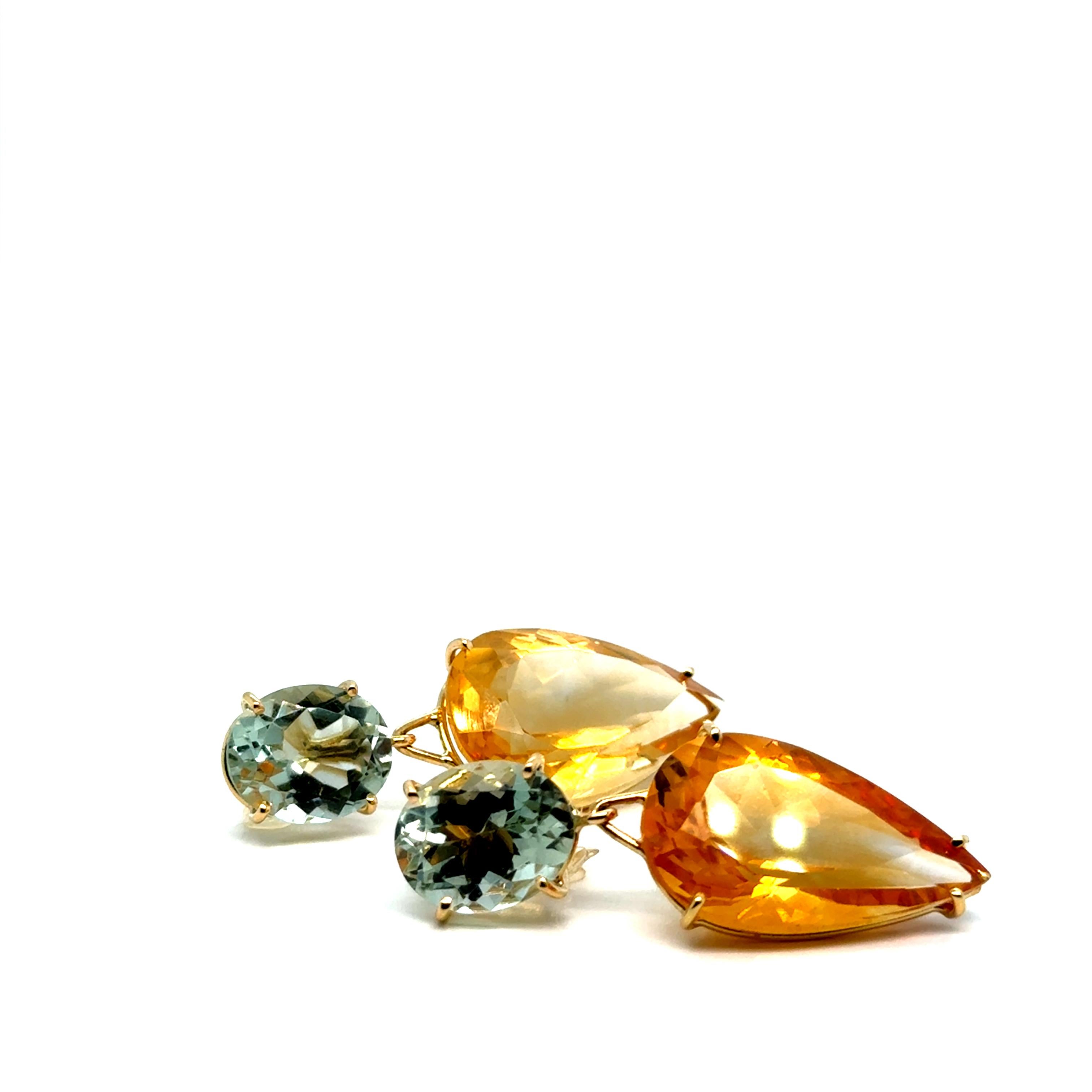 Earring Citrine Prasolite Yellow Gold 18 Carat For Sale 1