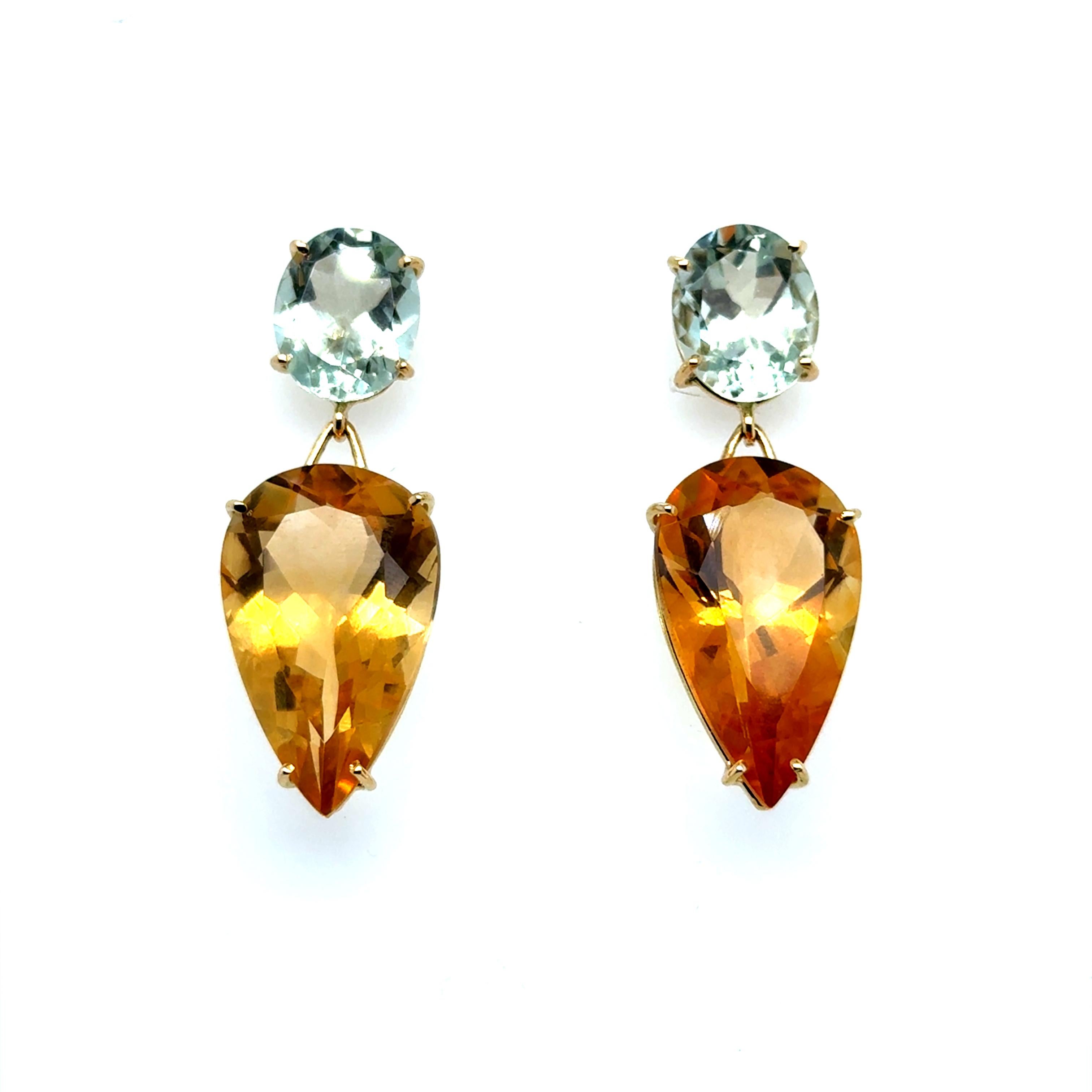 Earring Citrine Prasolite Yellow Gold 18 Carat For Sale 2