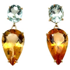 Earring Citrine Prasolite Yellow Gold 18 Carat