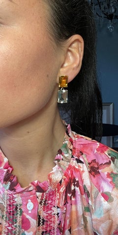 Earring Citrine Quartz Yellow Gold 18 Carat