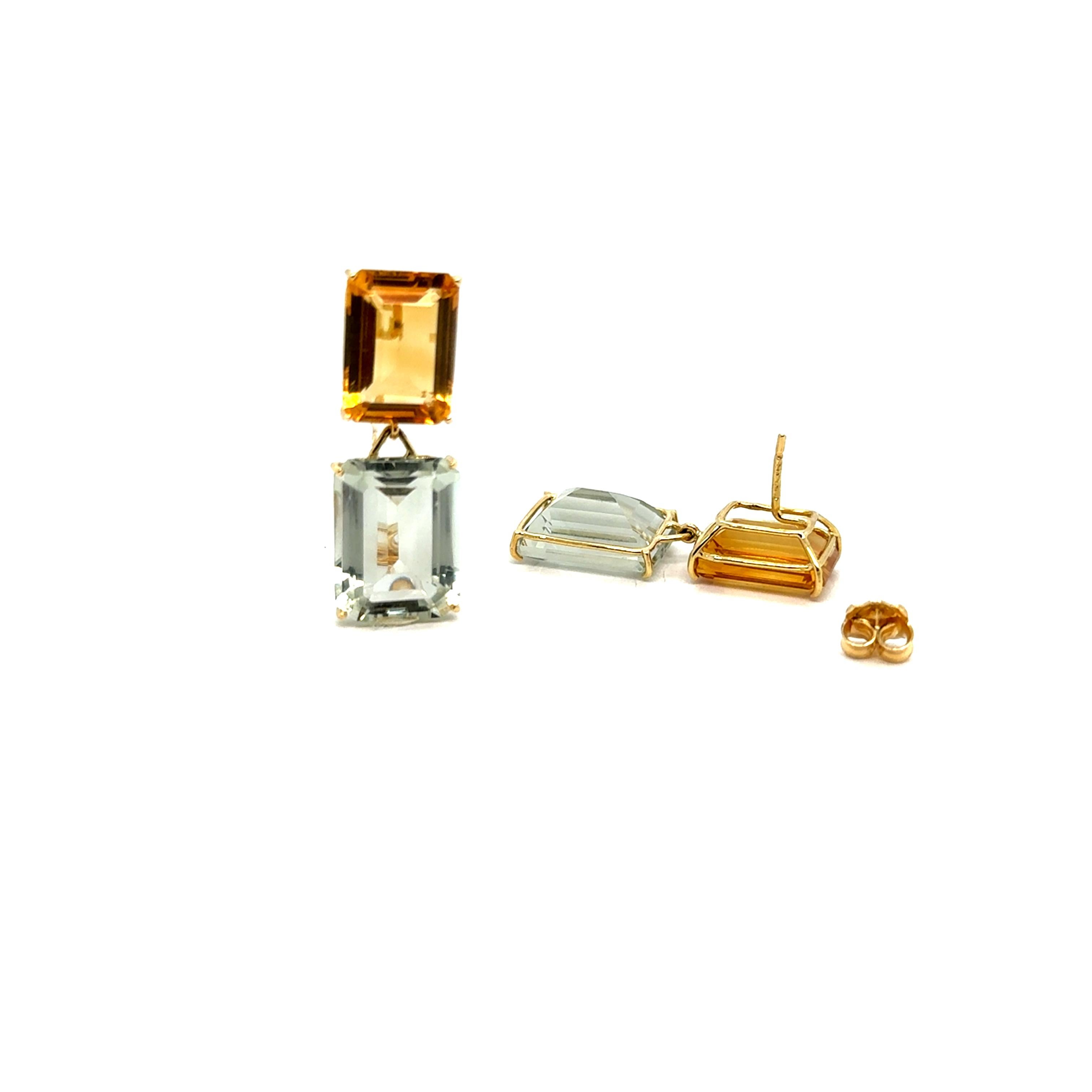 Baroque Earring Citrine Quartz Yellow Gold 18 Carat