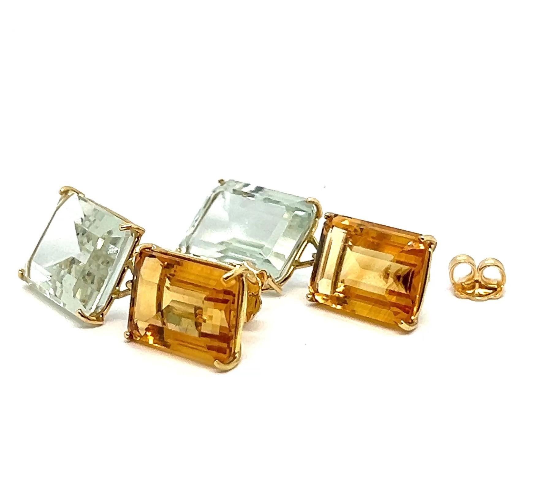 Baroque Earring Citrine Quartz Yellow Gold 18 Carat For Sale