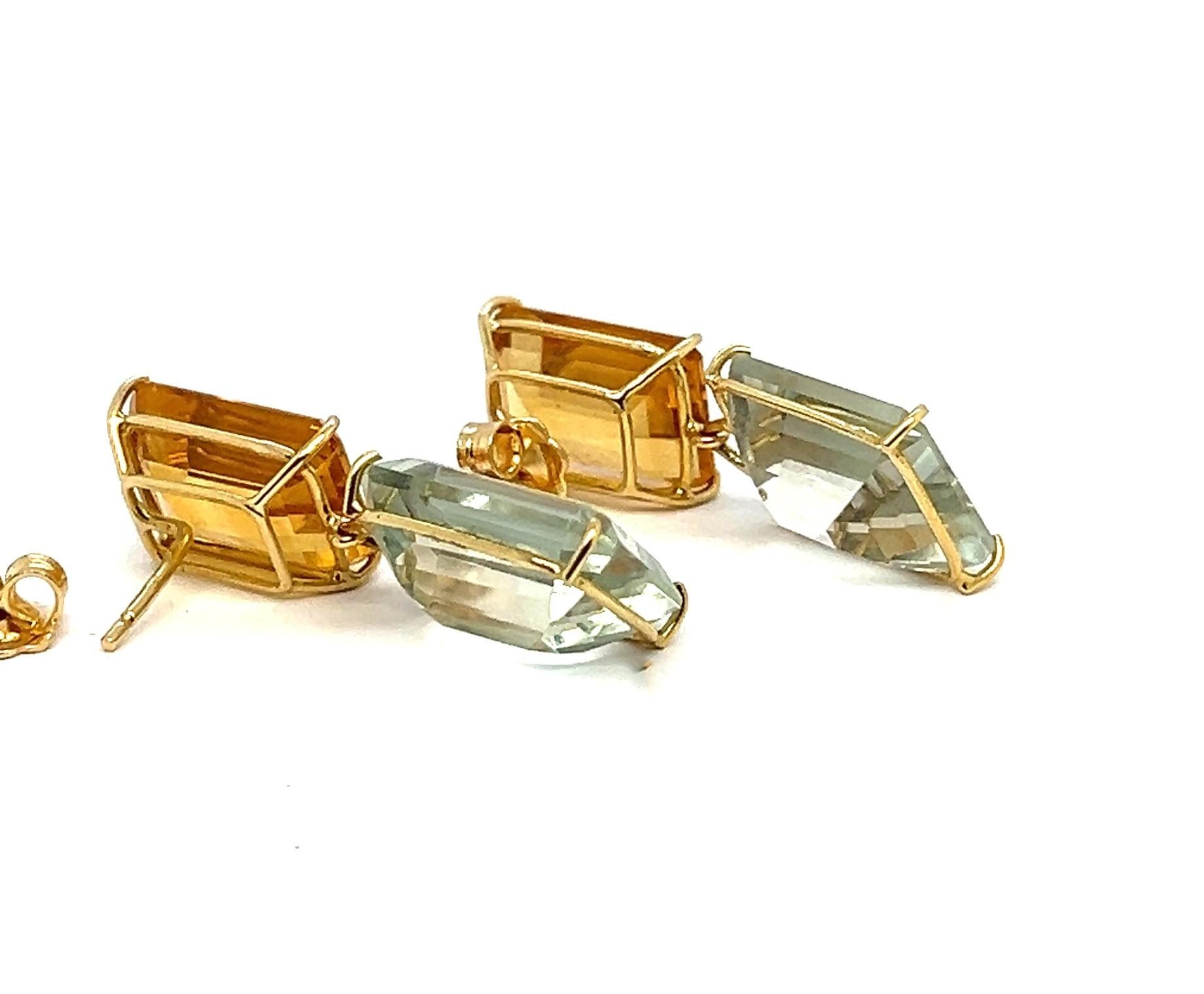 Emerald Cut Earring Citrine Quartz Yellow Gold 18 Carat For Sale