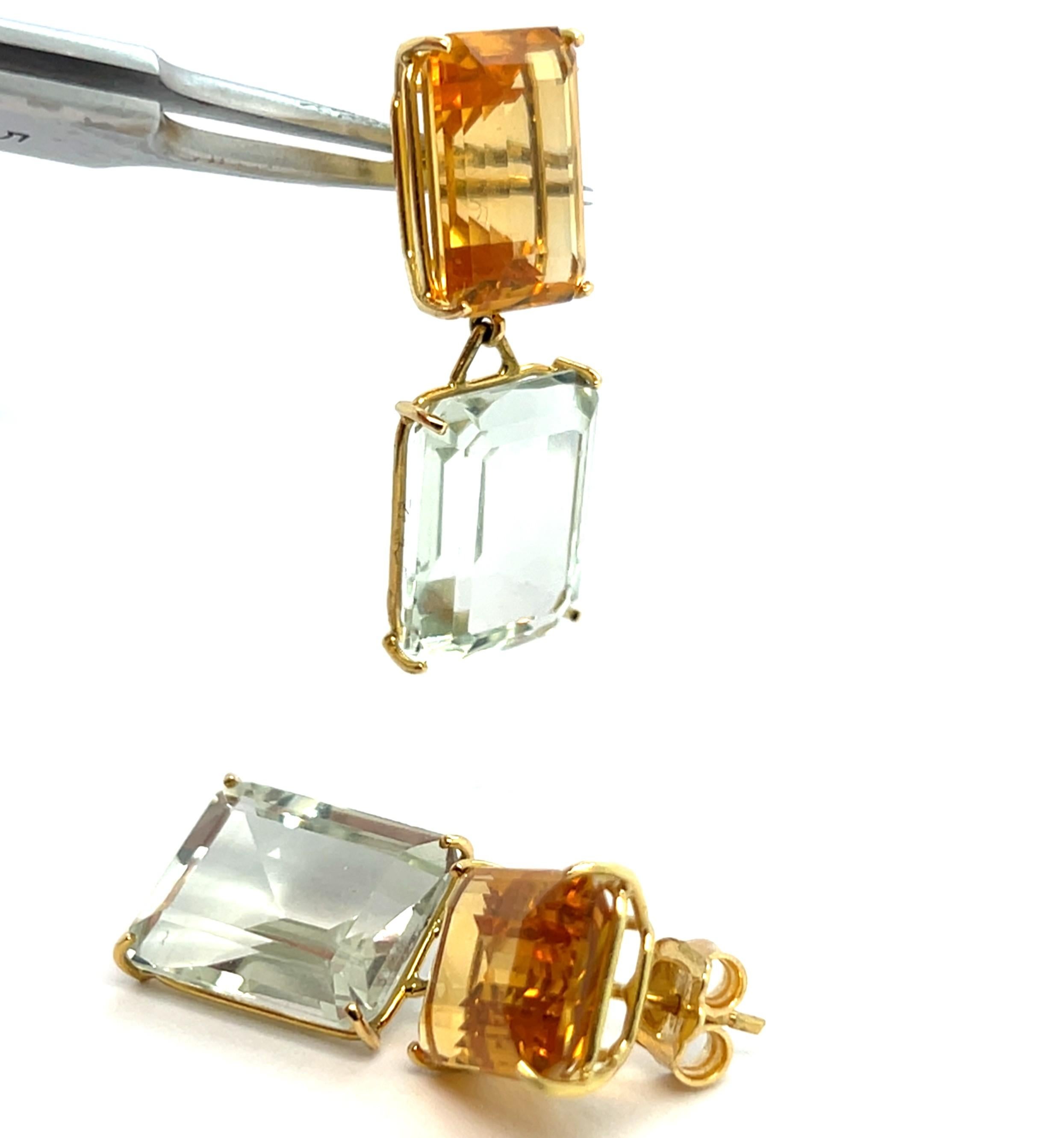 Earring Citrine Quartz Yellow Gold 18 Carat In New Condition For Sale In Vannes, FR