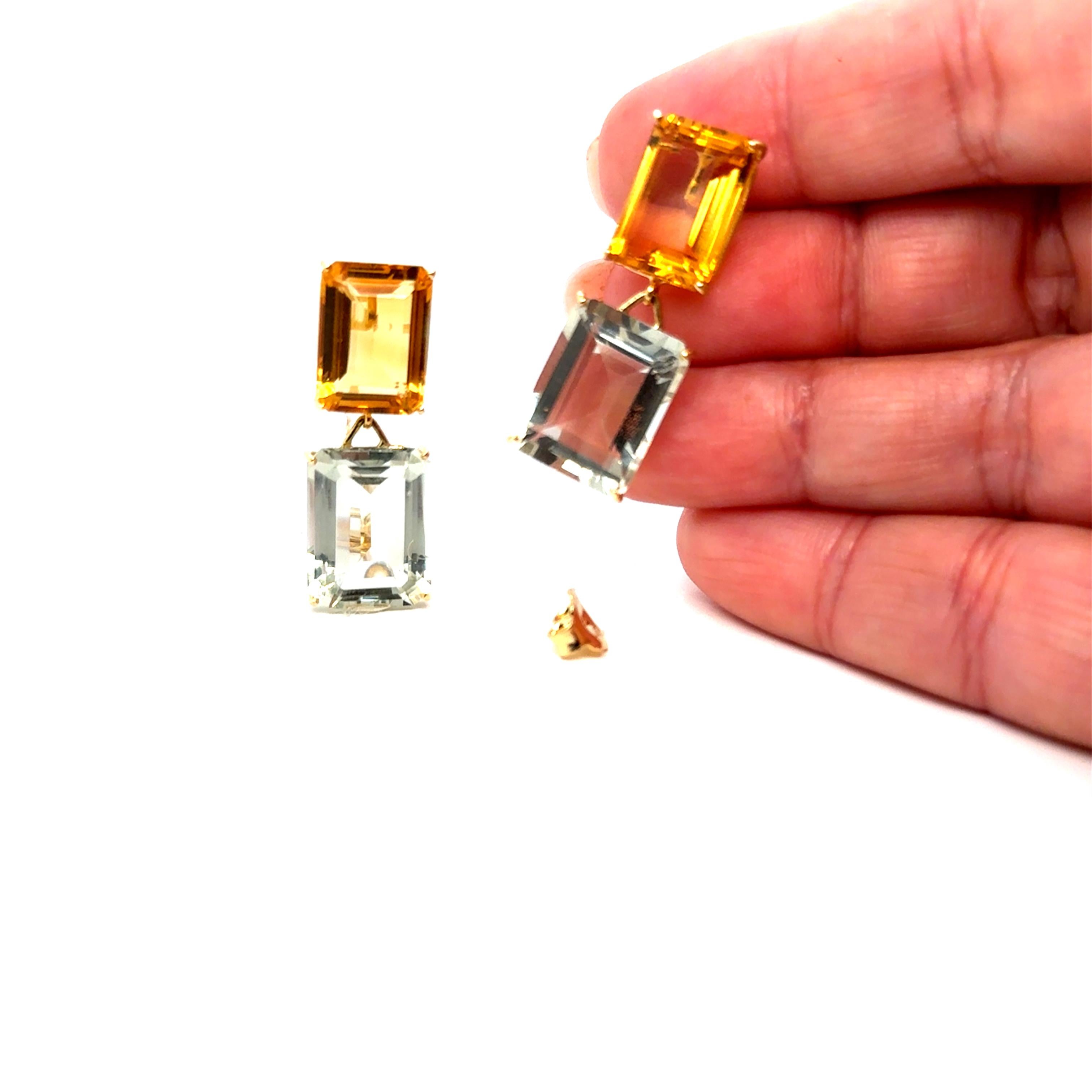 Women's Earring Citrine Quartz Yellow Gold 18 Carat
